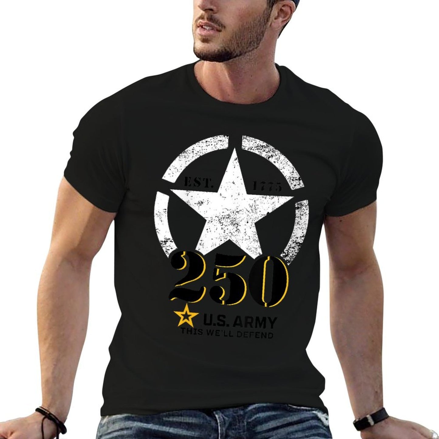 Womens Official U.S. Army 250th Year Birthday This We'll Defend Ribbed Collar T-Shirt