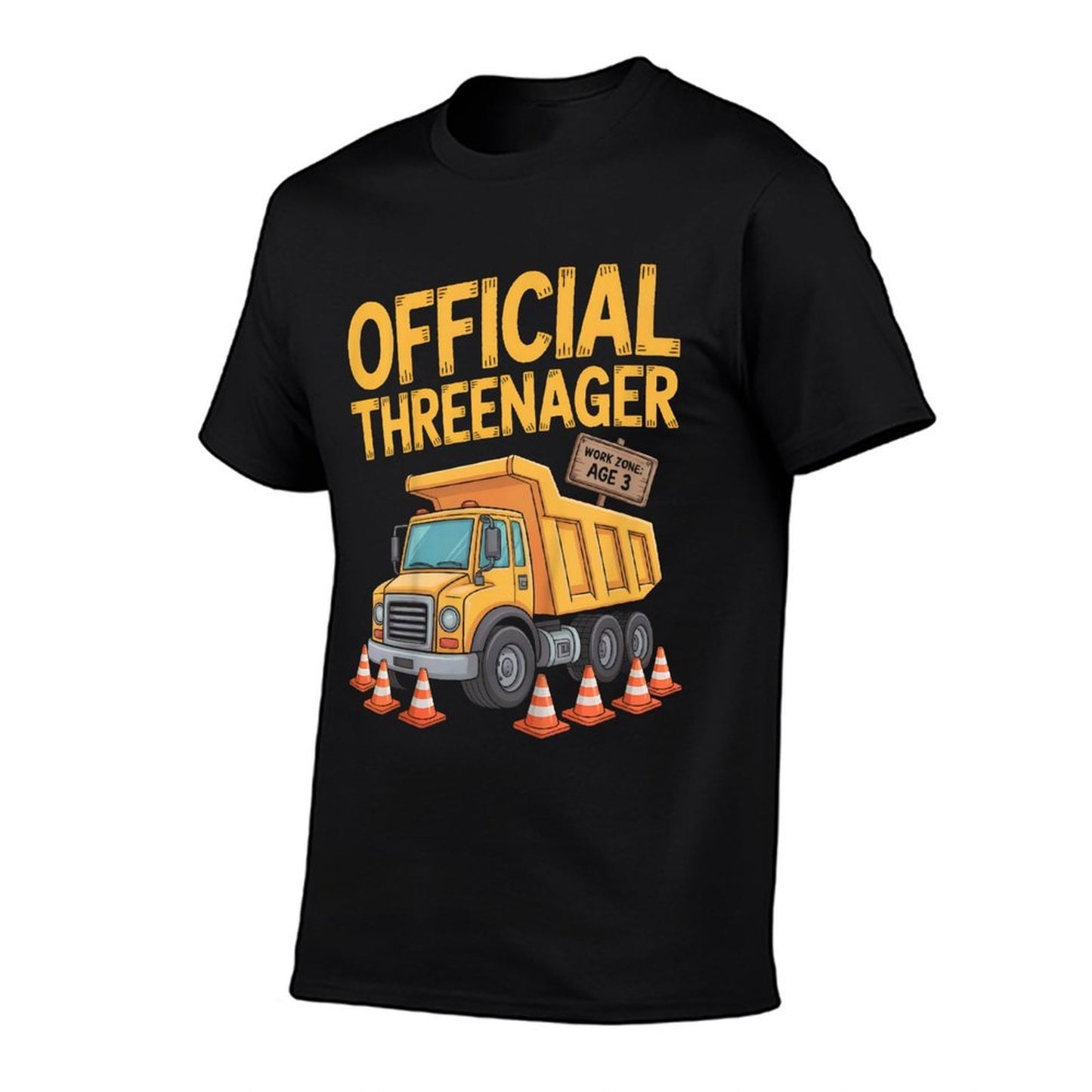 Kids Birthday Boy Three Years Old Threenager Construction Truck Heathered Texture T-Shirt