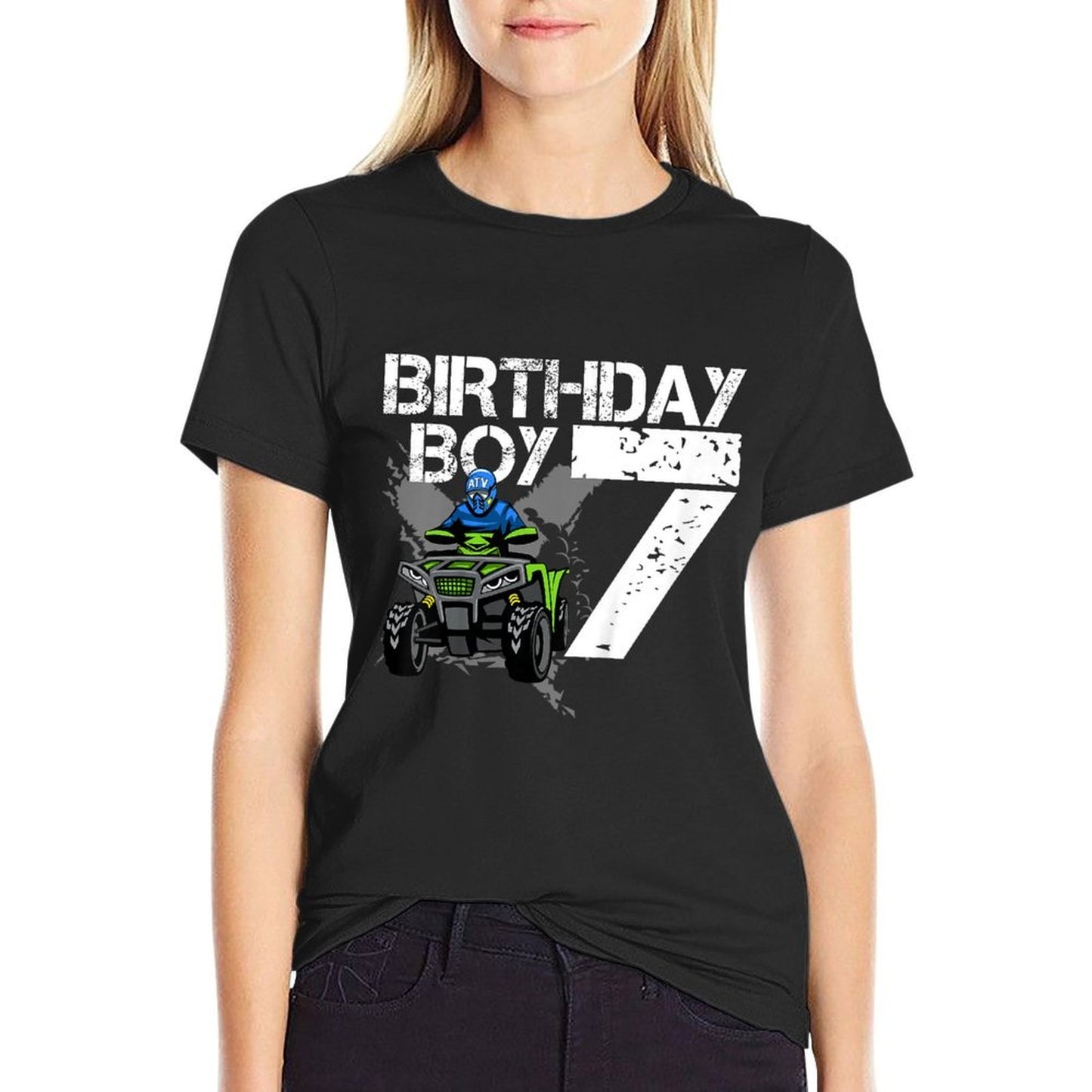 Kids Birthday Boy 7 Years Old ATV Four Wheeler Quad Bike Heathered Texture T-Shirt