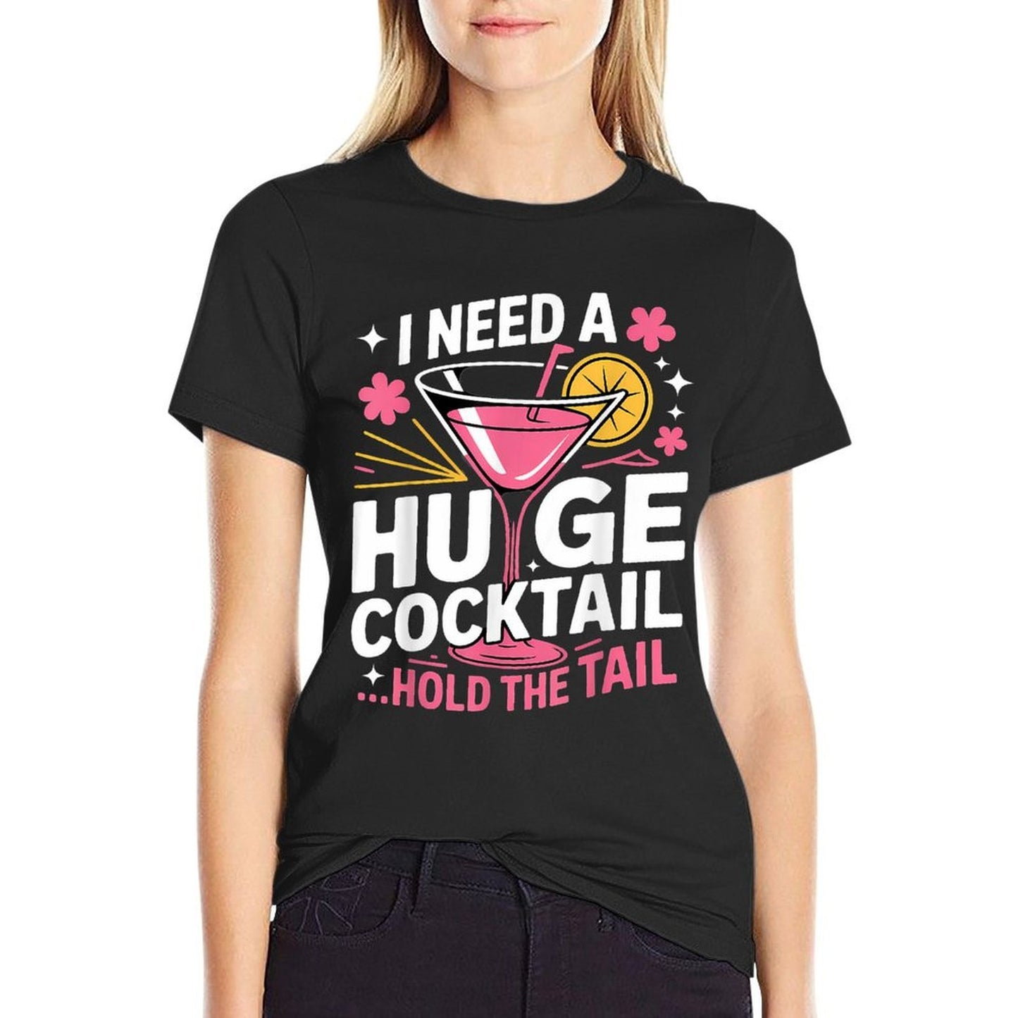 I Need A Huge Cocktail Funny Adult Humor Party Cocktail Oversized Silhouette T-Shirt