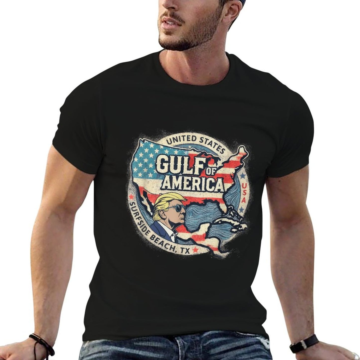 Gulf of USA America Funny USA Flag Men Women Affordable Price T-Shirt