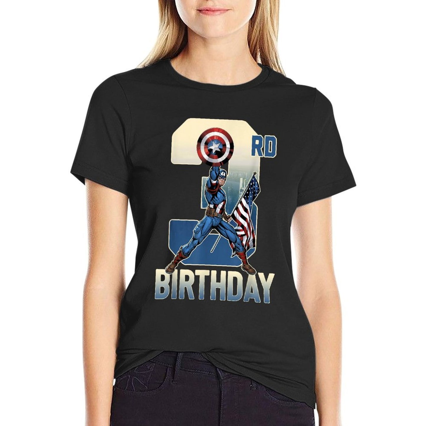 Marvel Captain America 3rd Birthday Graphic Ribbed Collar T-Shirt