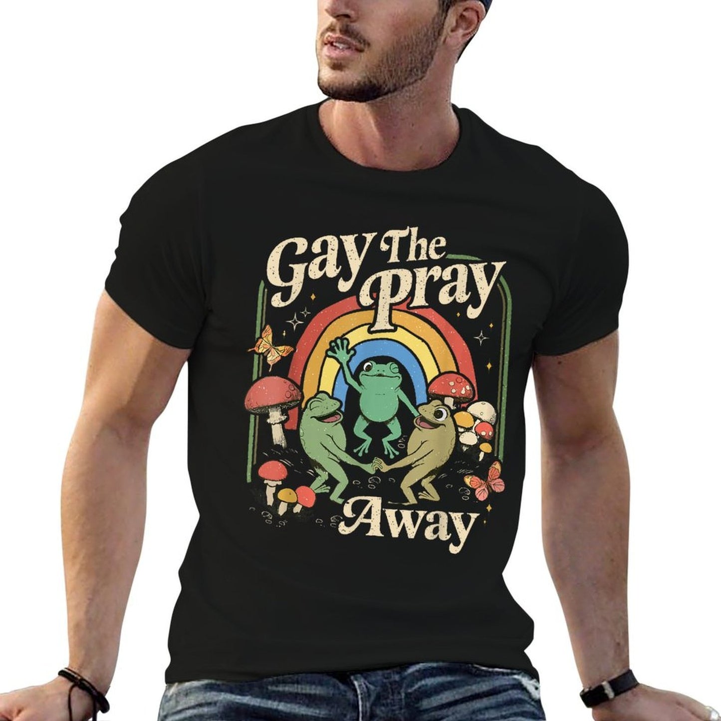 Gay The Pray Away Rainbow Funny Meme Frogs LGBT Pride LGBTQ High-quality Stitching T-Shirt