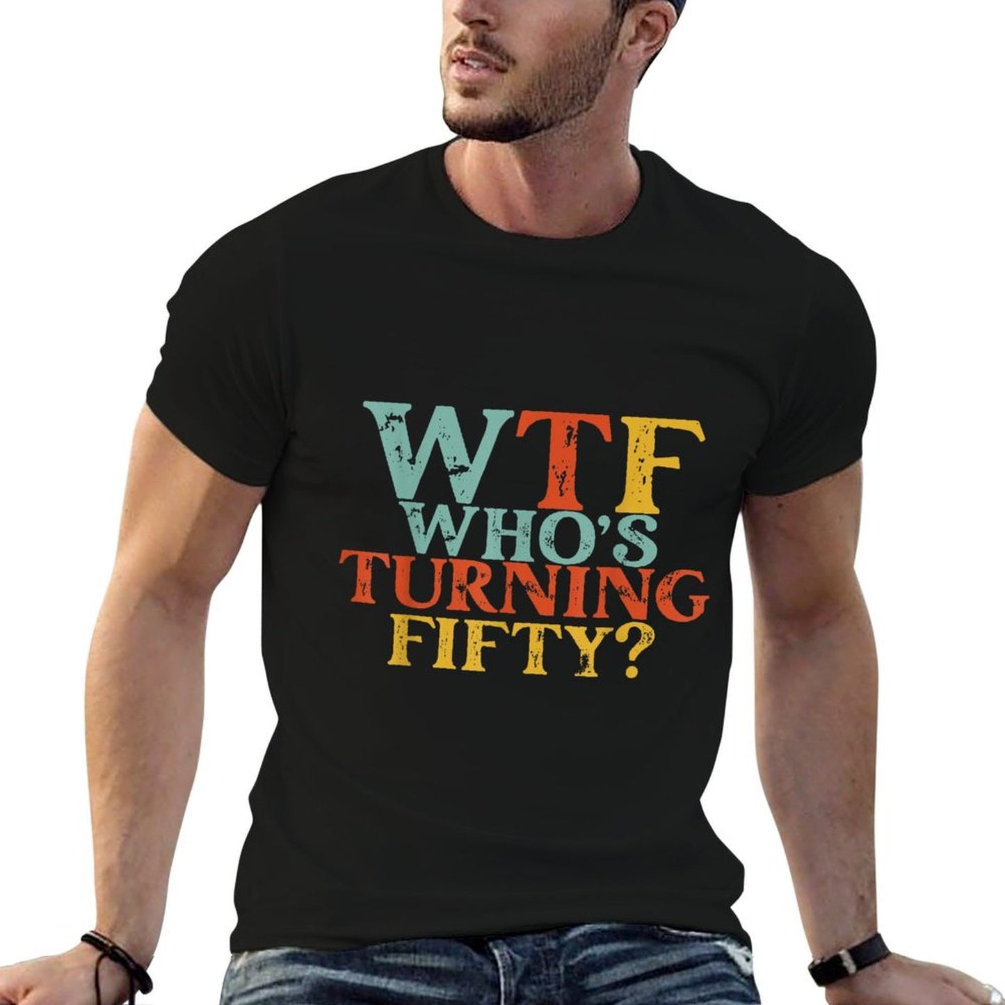 Funny 50th Birthday Party WTF Who's Turning Fifty Vintage Rolled Sleeves T-Shirt