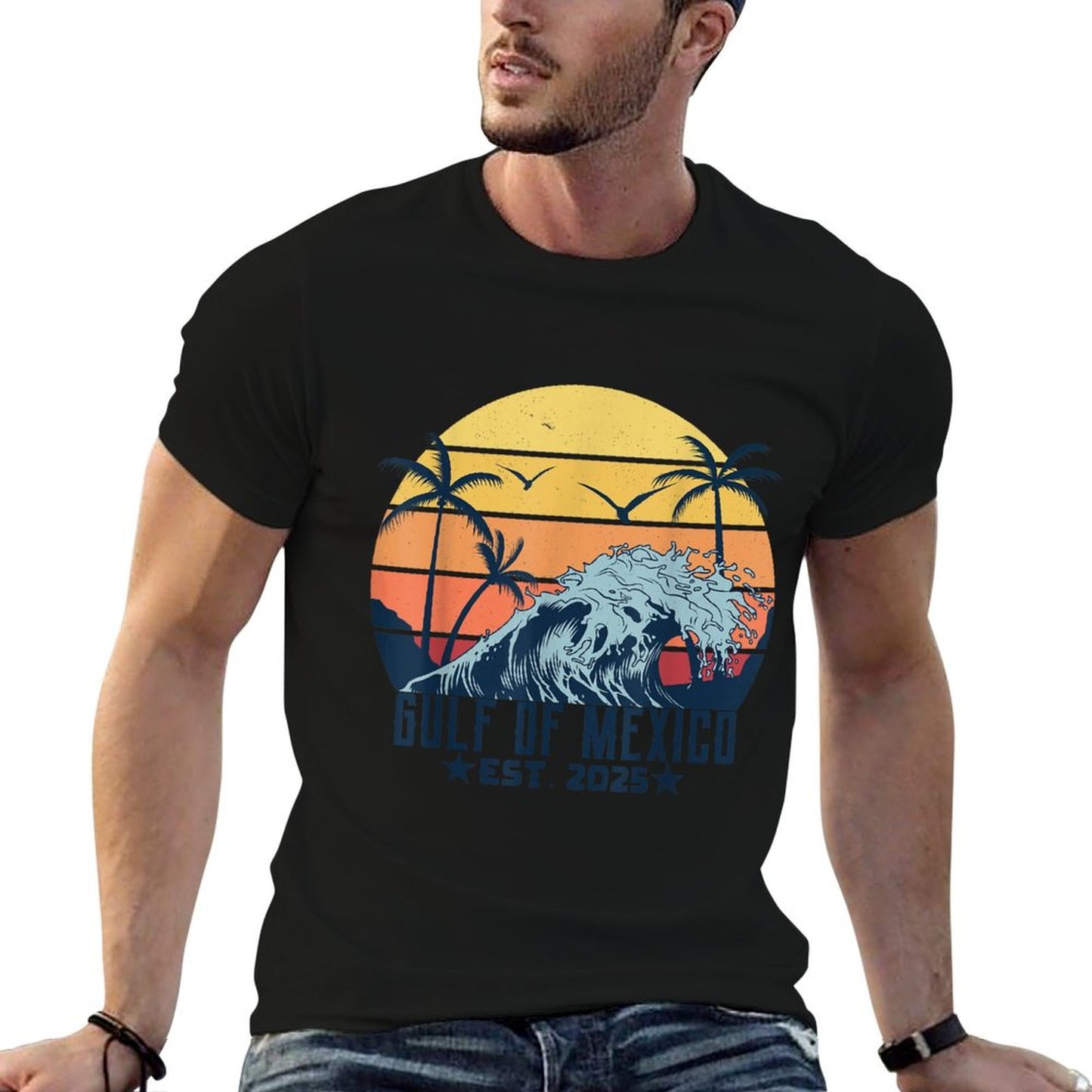 Retro Gulf Of USA America Est 2025 American Flag Gulf Mexico Durable T-Shirt