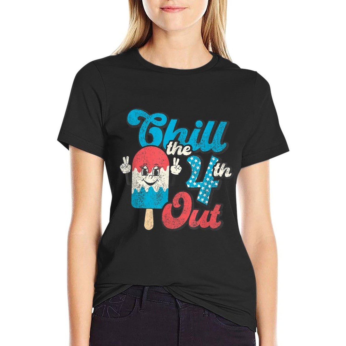 Retro Chill The Fourth Out Cute 4th of July Women Popsicle Soft T-Shirt