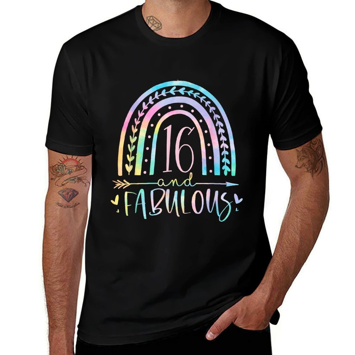 16 And Fabulous Rainbow Sixteen Year Old Girls BDay Tie Dye Heathered Texture T-Shirt