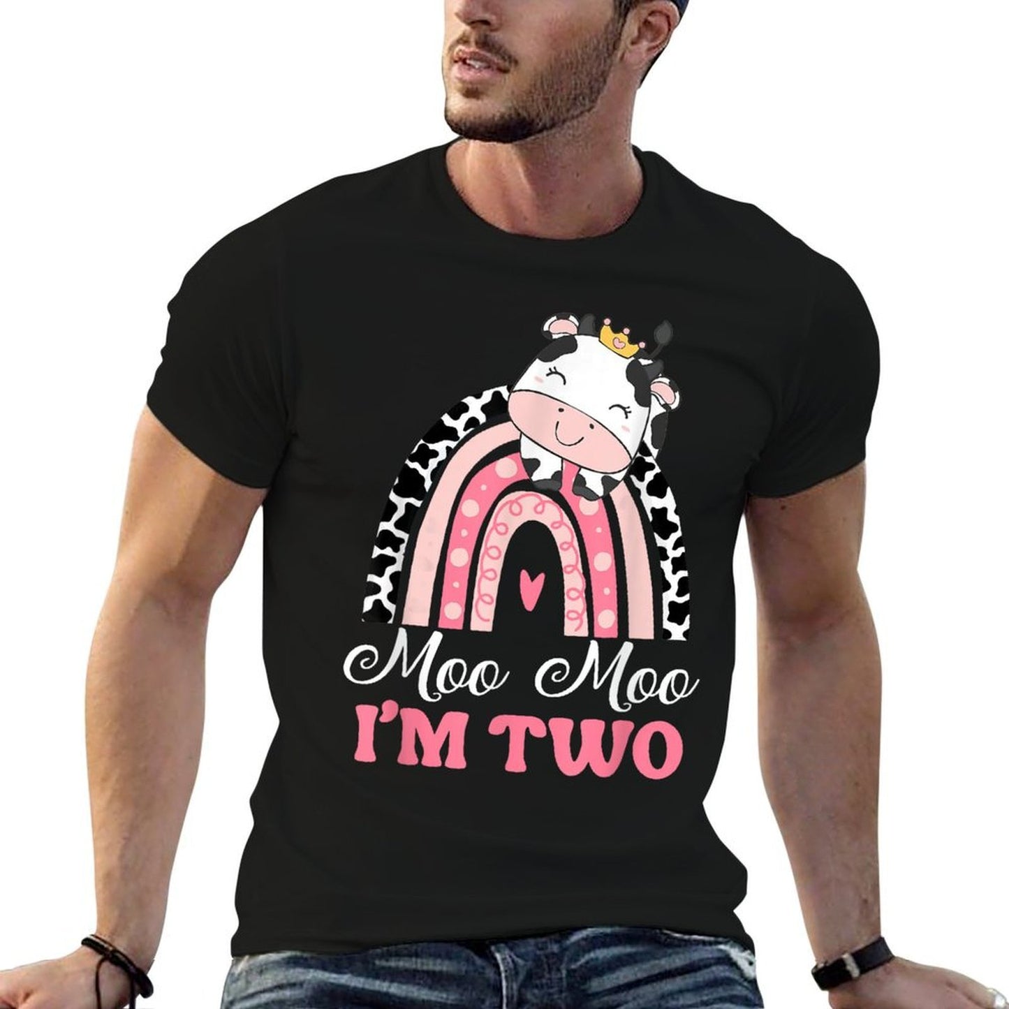 Moo Moo Im Two Birthday Girl Outfit 2nd Bday For Toddler Rolled Sleeves T-Shirt