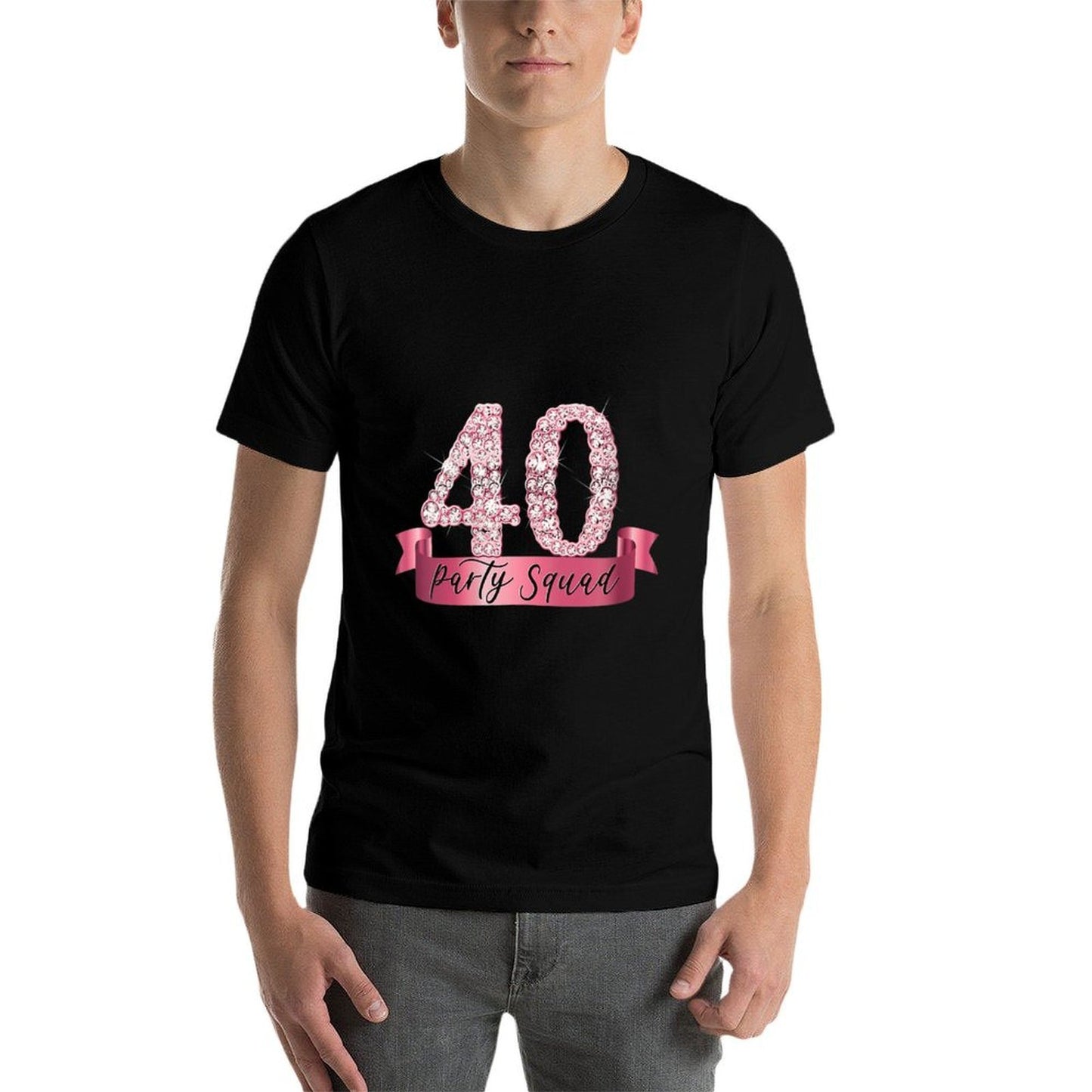 Womens 40th Birthday Party Squad I Pink Group Photo Decor Outfit Summer-ready Fabric T-Shirt