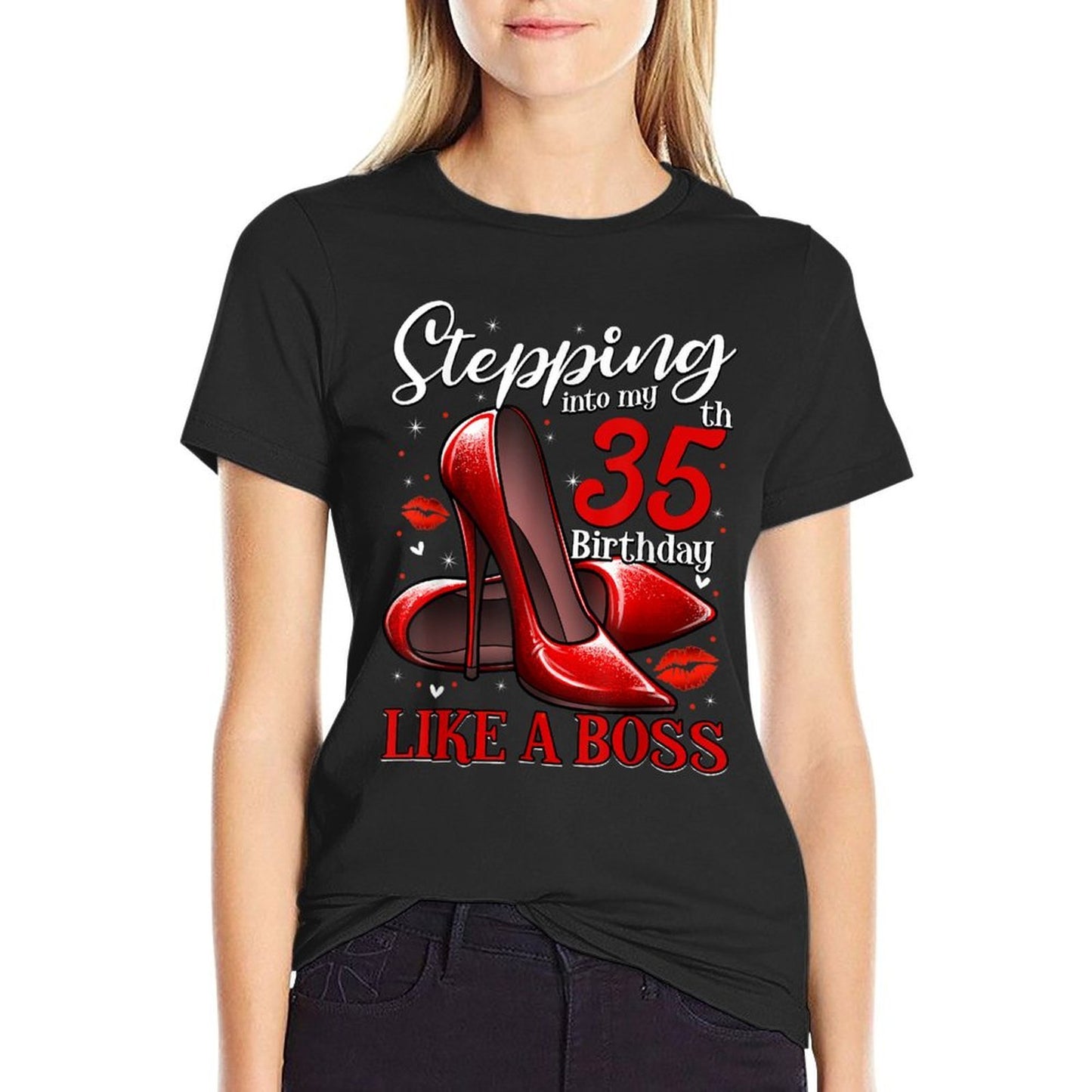 35 And Fabulous High Heels Stepping Into My 35th Birthday Fade-proof Color T-Shirt