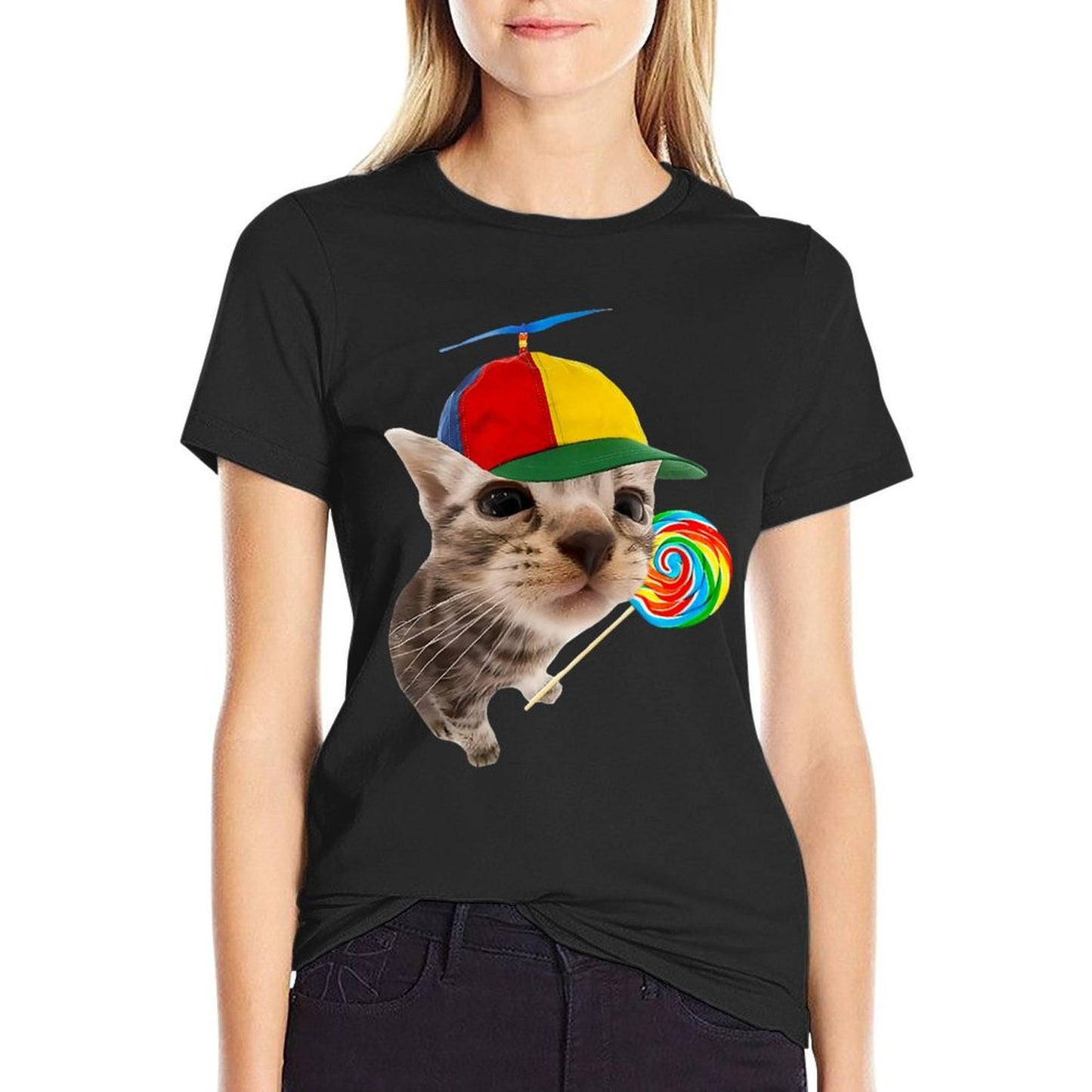 Silly Cat With Lollipop Meme Heathered Texture T-Shirt