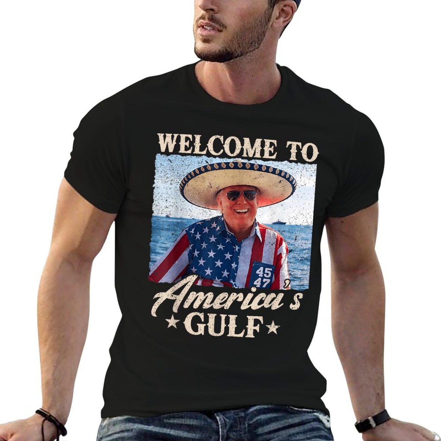 Gulf of USA America Funny USA Flag Eco-friendly Material T-Shirt