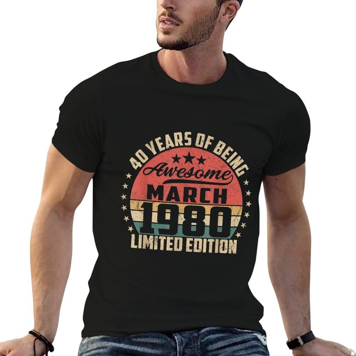 Vintage March 1980 40 Year Old Bday Gifts 40th Birthday Stretchy T-Shirt