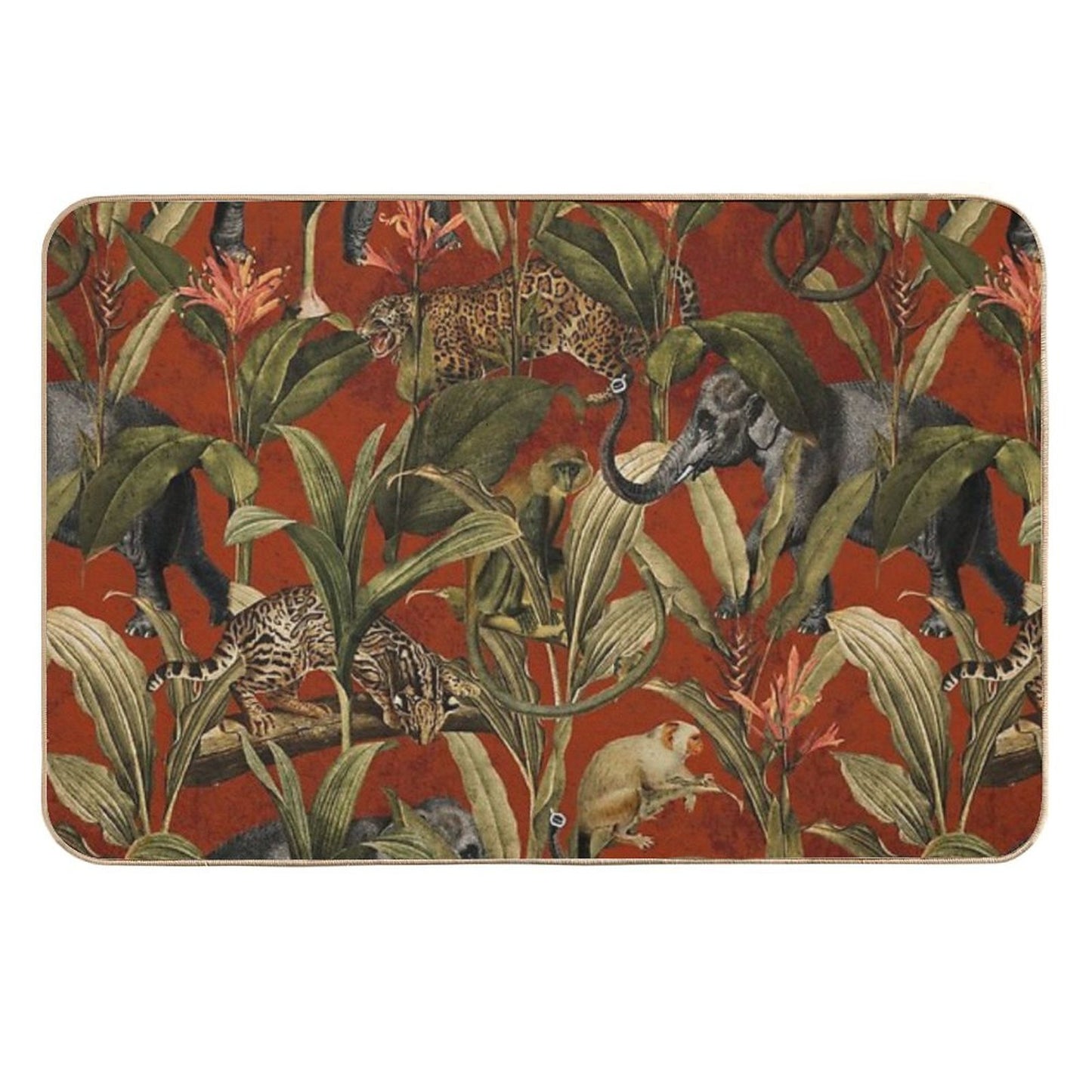 Red Vintage Tropical Jungle Botanical Garden Pattern Nightgarden Eco-Friendly Bath Mat