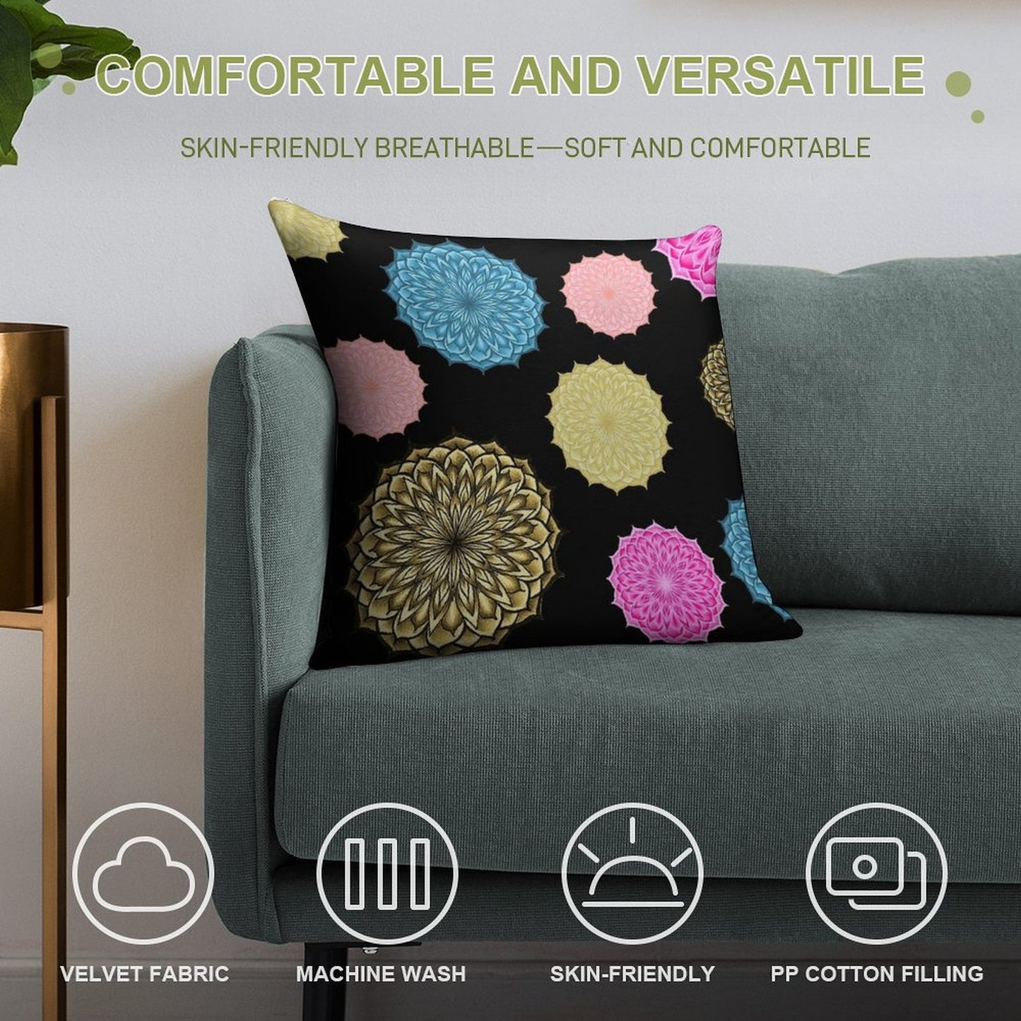 Mandala Flower Multi 01-01-1900 Soft Fade-Resistant Throw Pillow