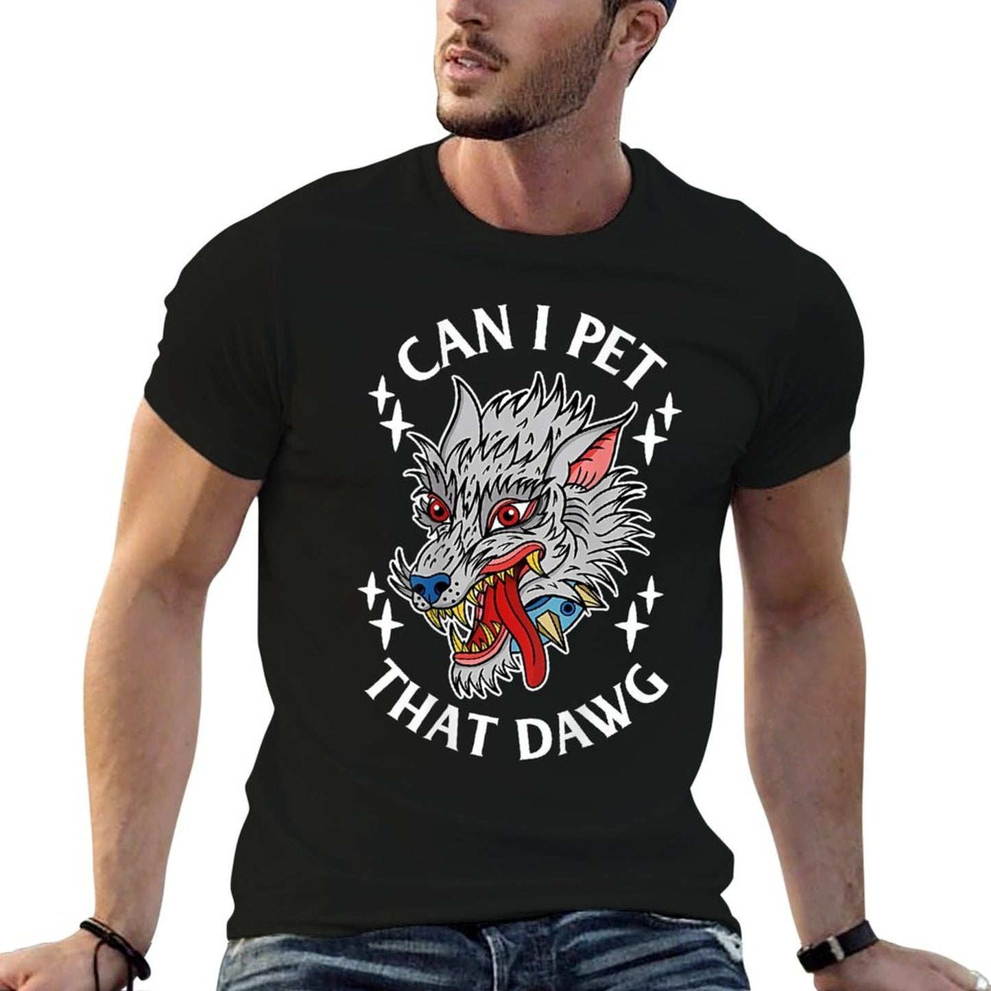 Can I Pet That Dawg Can I Pet That Dog Wolf Tattoo Art BACK Soft T-Shirt