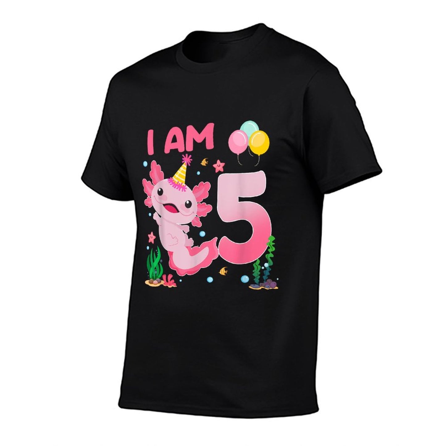 5th Birthday Girls 5 Year Old Birthday Axolotl Theme Oversized Silhouette T-Shirt
