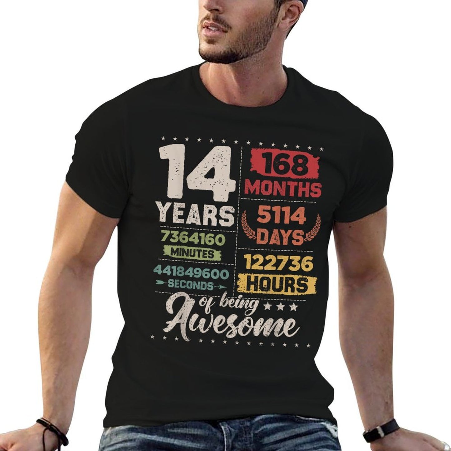 14 Years Of Being Awesome Retro Countdown 14th Birthday Affordable Price T-Shirt