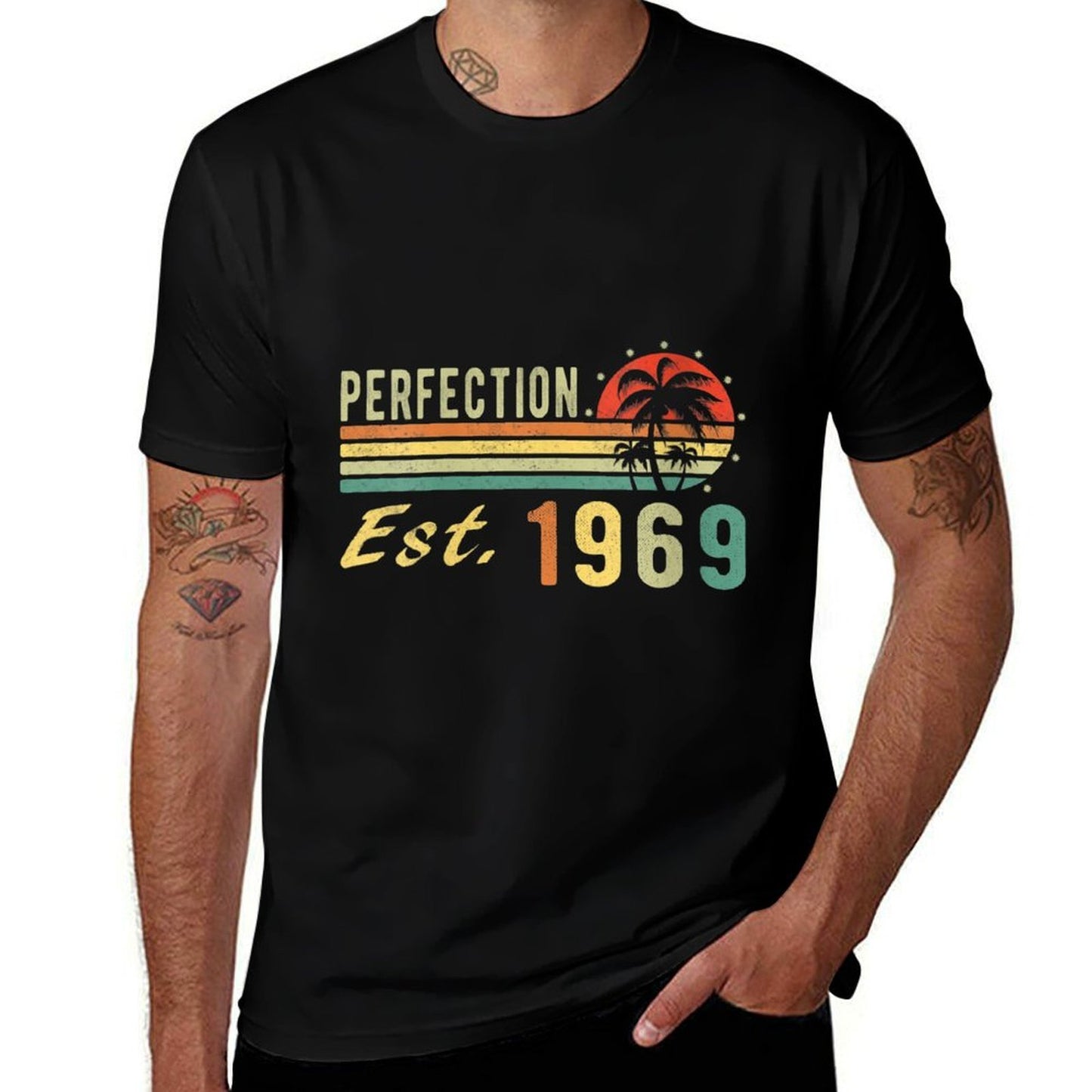 Womens Born In 1969, Perfection Est. 1969 Distressed Retro Birthday Graphic-printed T-Shirt