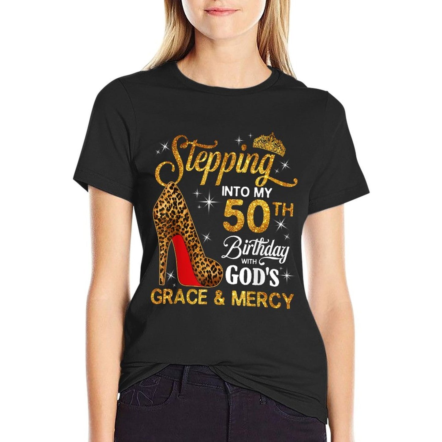 Stepping Into My 50th Birthday with God's Grace & Mercy Heathered Texture T-Shirt