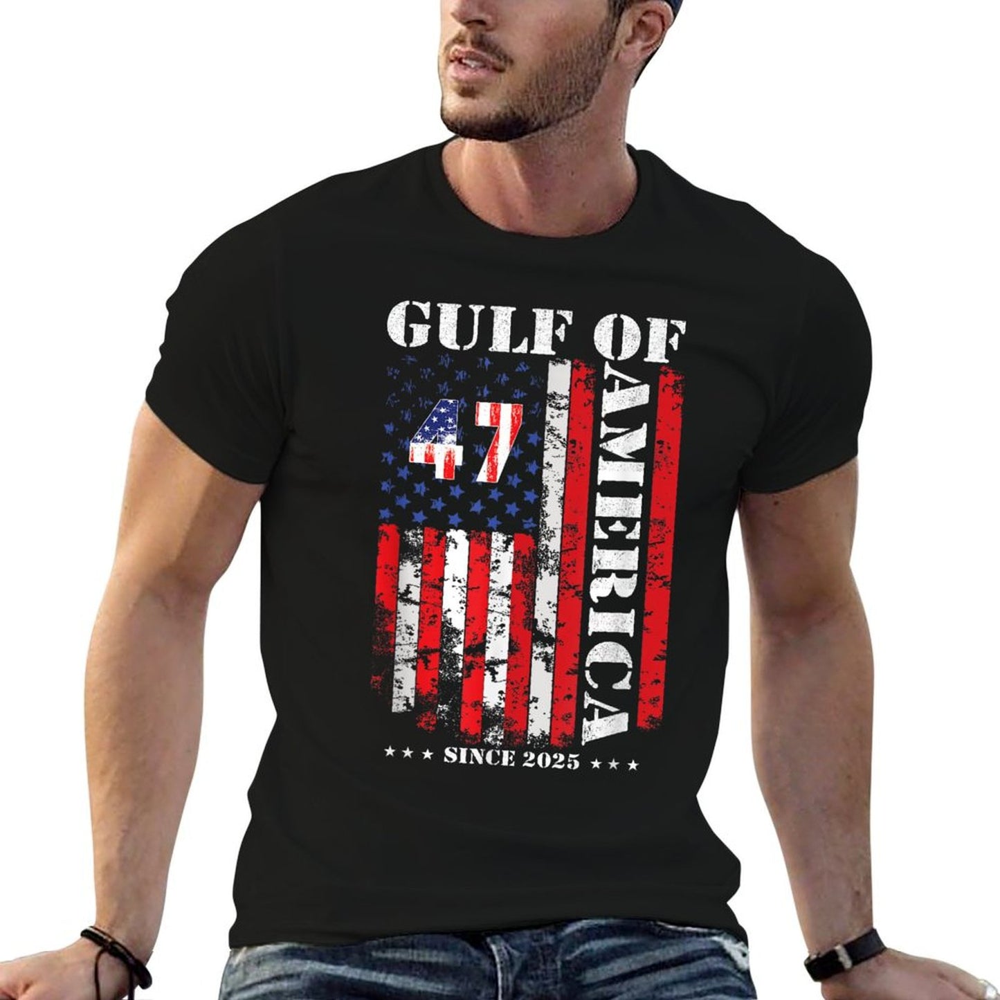 Gulf of USA America 2025 Funny Vintage USA Flag Men Women Easy-care T-Shirt