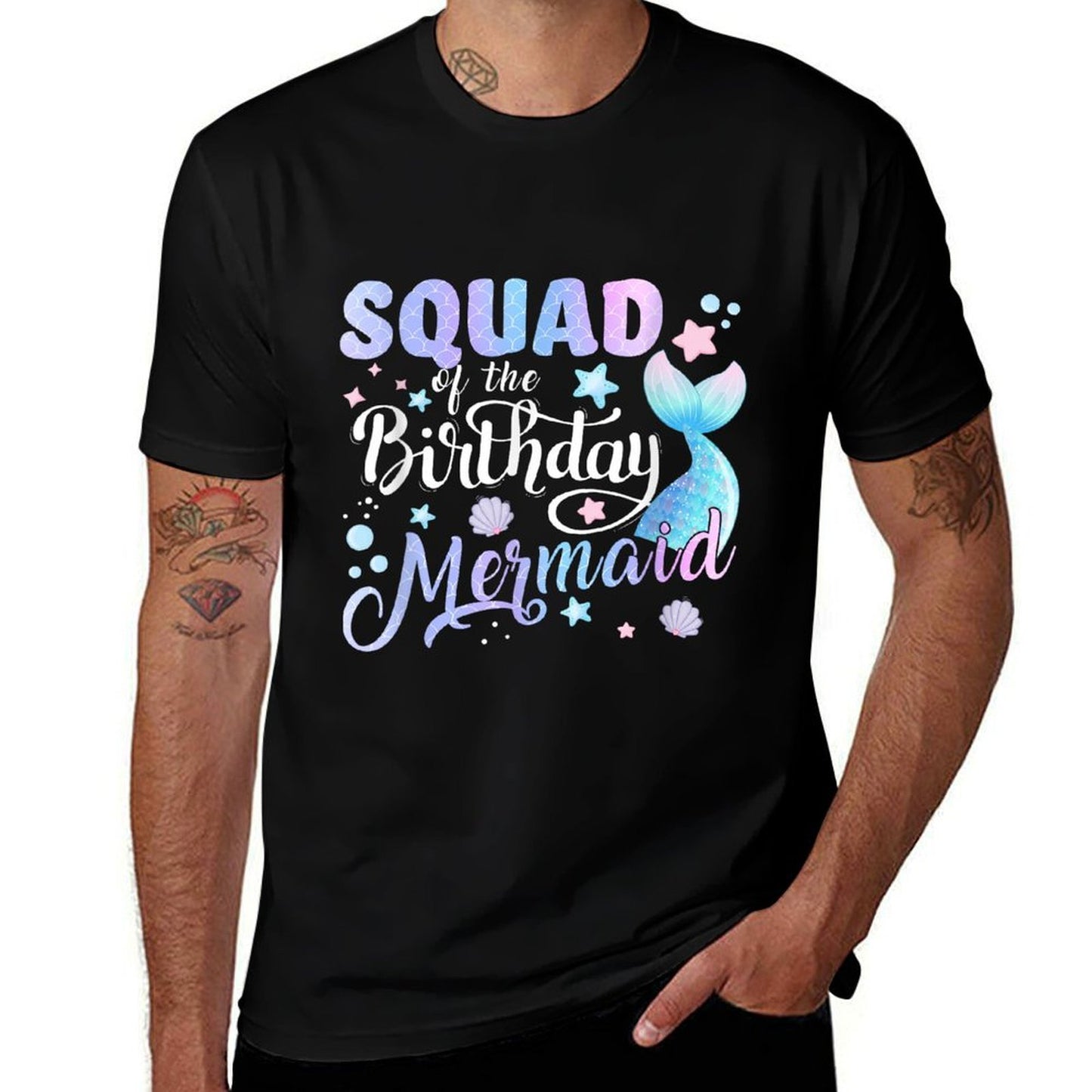 SQUAD Of The Birthday Mermaid Matching Family Party Mother Ribbed Collar T-Shirt