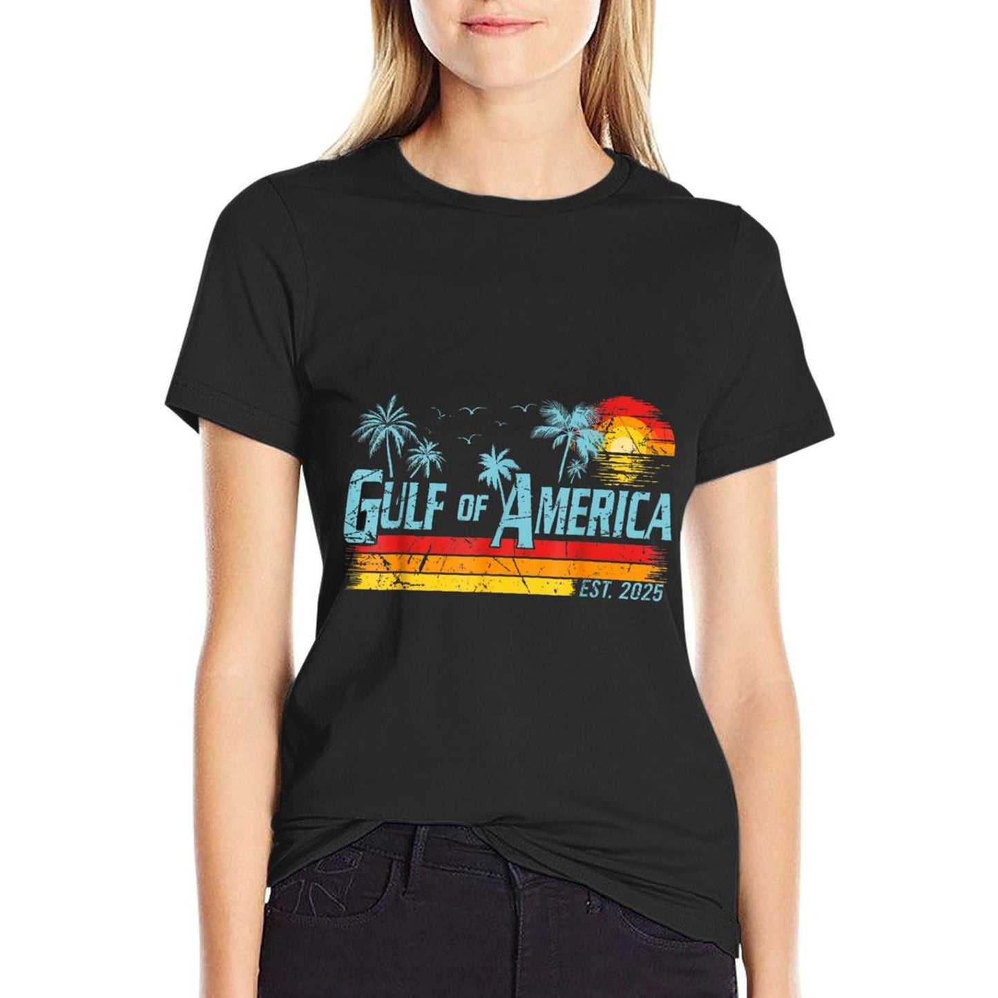 Retro Gulf Of USA America 2025 American Flag Gulf Mexico Breathable T-Shirt