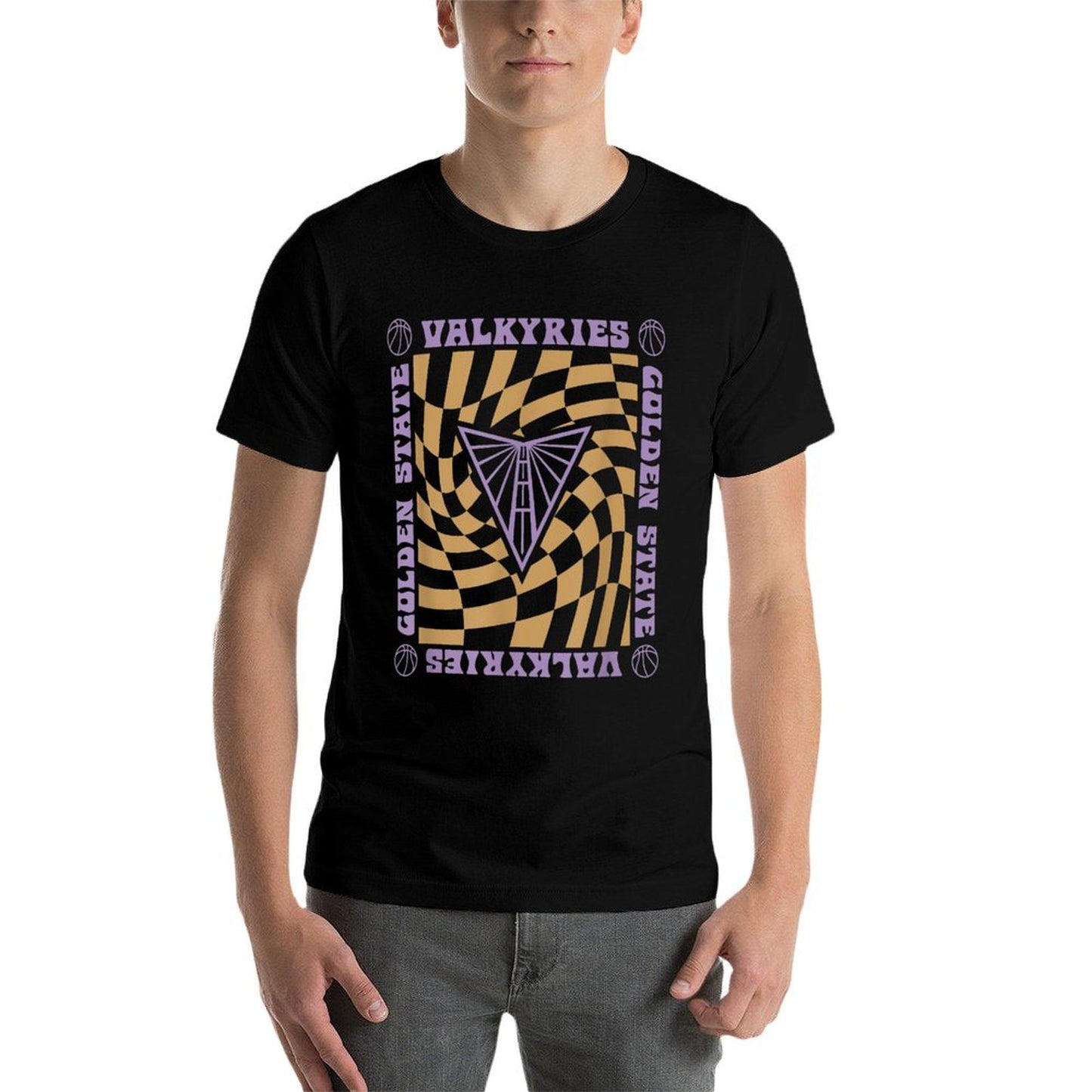 WNBA Golden State Valkyries Retro Wavy Checkerboard High-quality Stitching T-Shirt