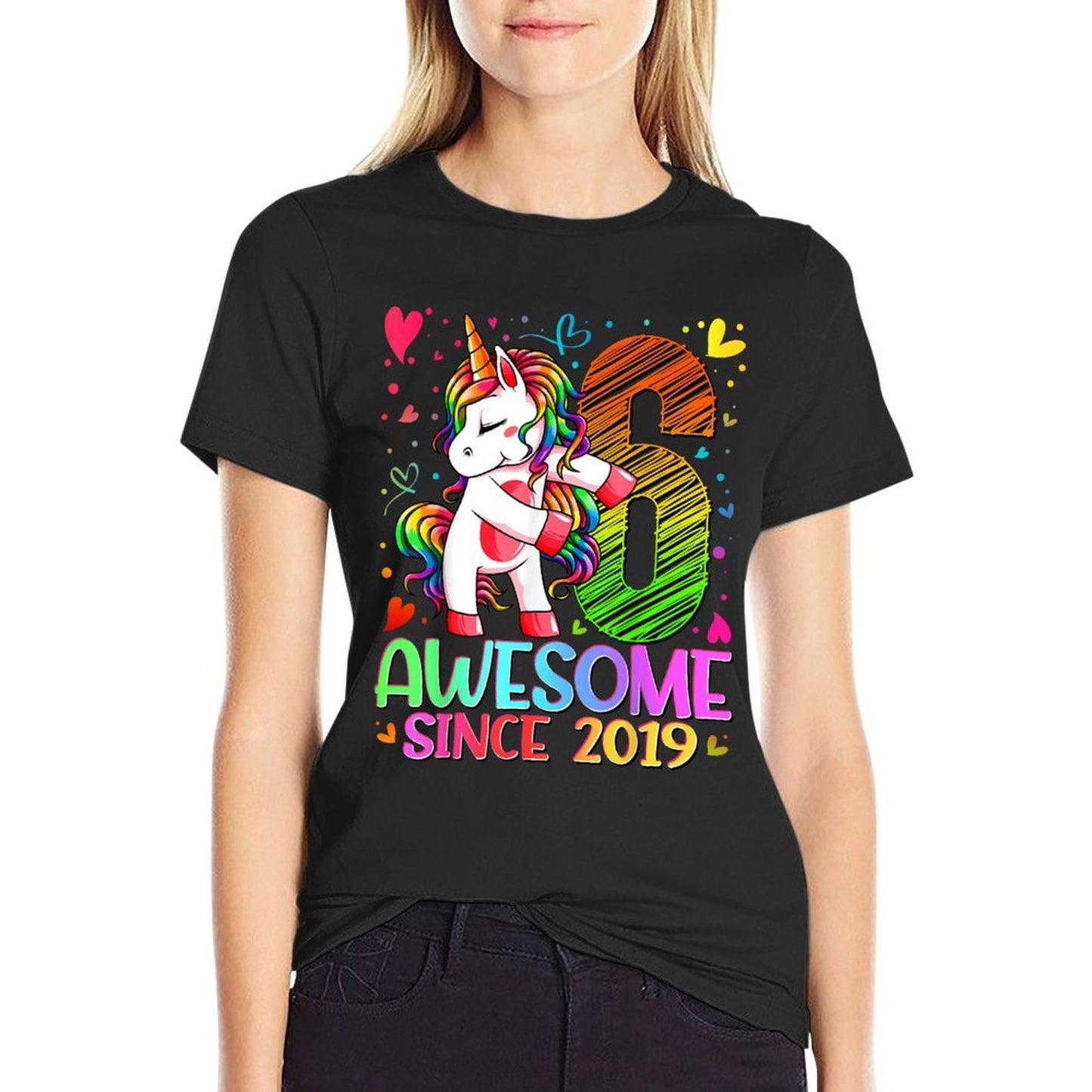 6 Year Old Unicorn Gifts For Girls 6th Birthday Girl Party Oversized Silhouette T-Shirt