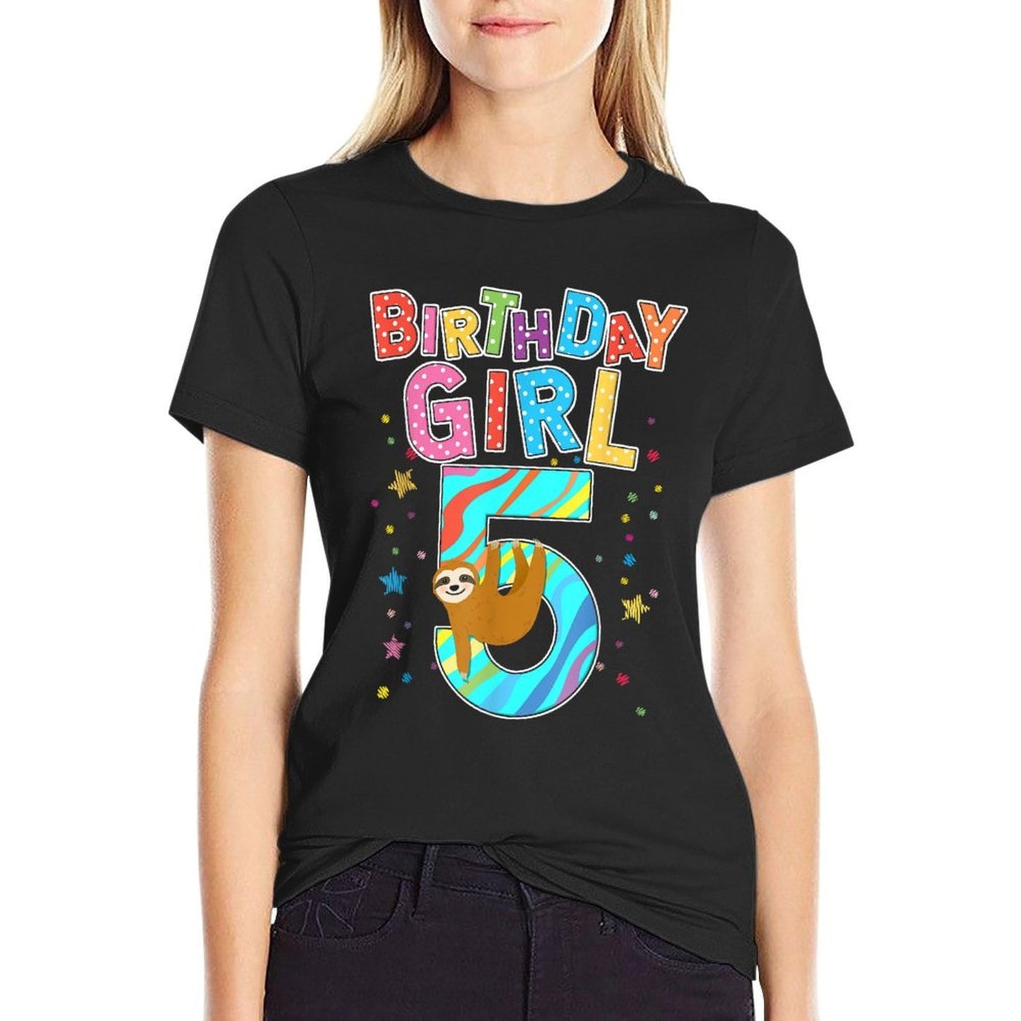 5 Years Old Birthday Girl Sloth Lover Girl Birthday Cotton T-Shirt