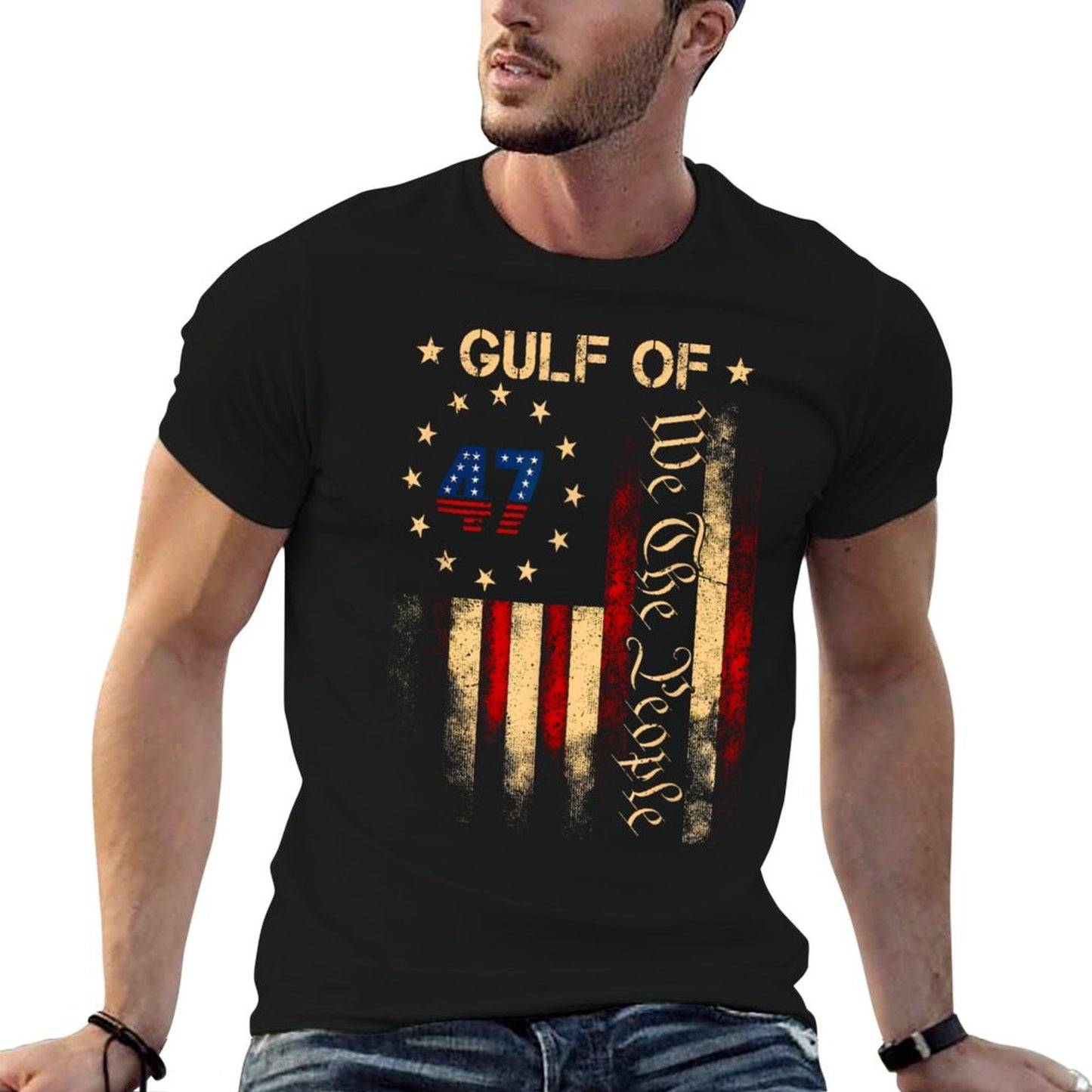 Gulf of USA America Funny USA Flag Oversized Silhouette T-Shirt