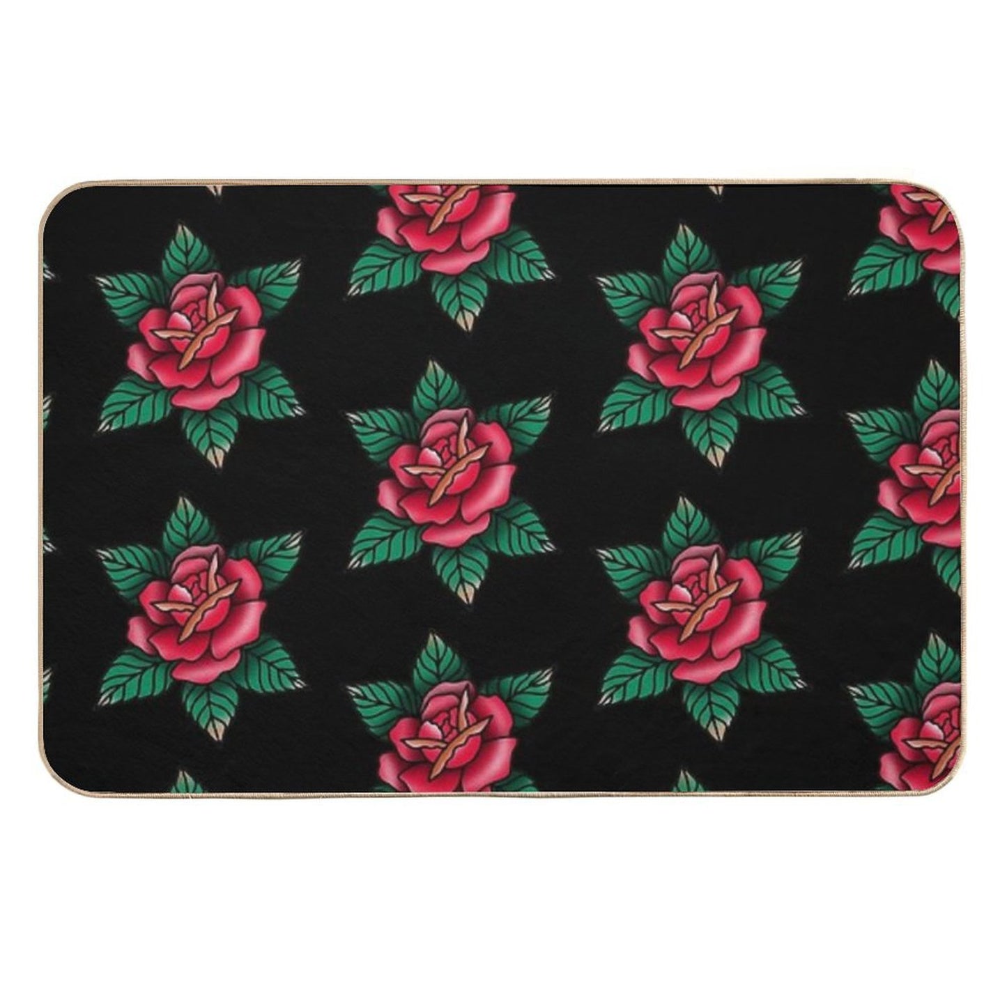 Traditional Red Rose Tattoo High-Traffic Bath Mat