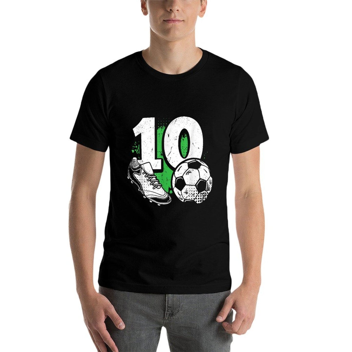 10th Birthday Boy Soccer Player Football 10 Years Old Oversized Silhouette T-Shirt