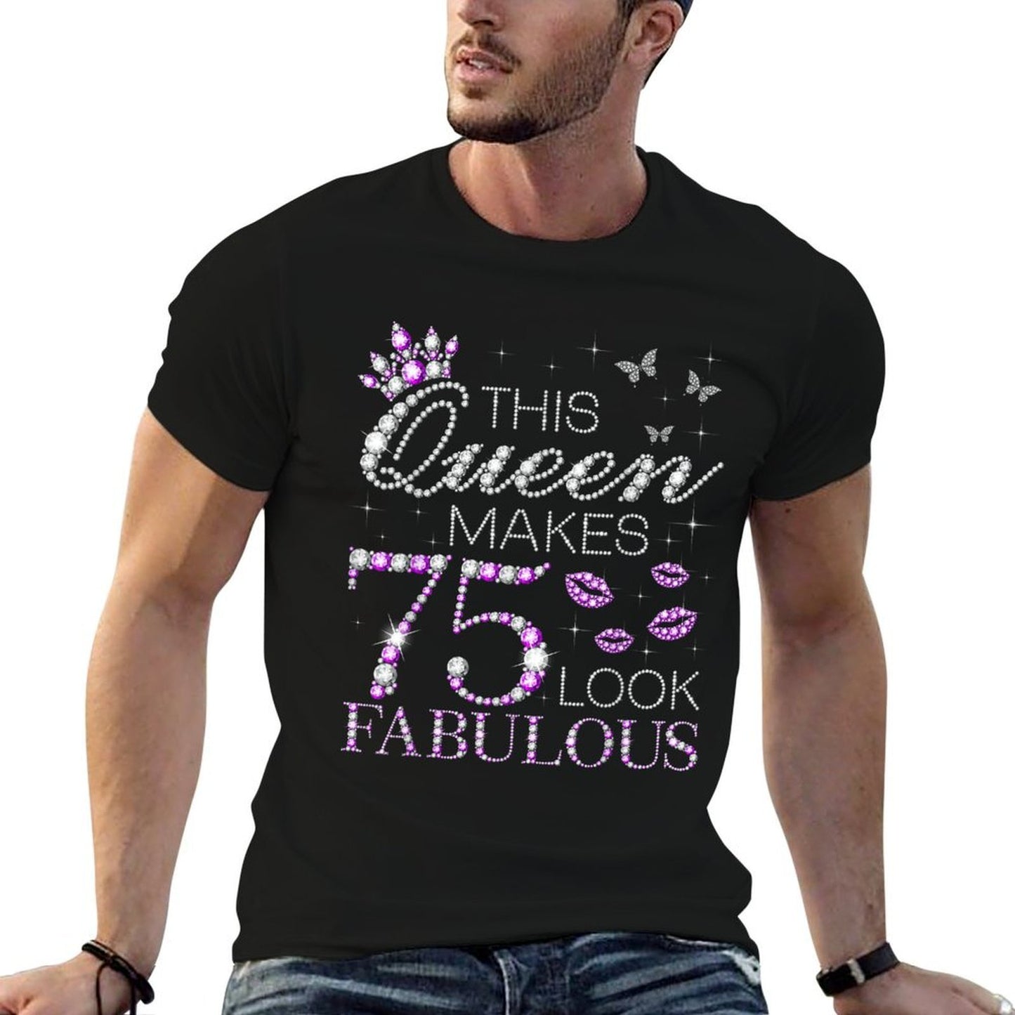 This Queen Makes 75 Look Fabulous 75th Birthday Purple Style Rolled Sleeves T-Shirt