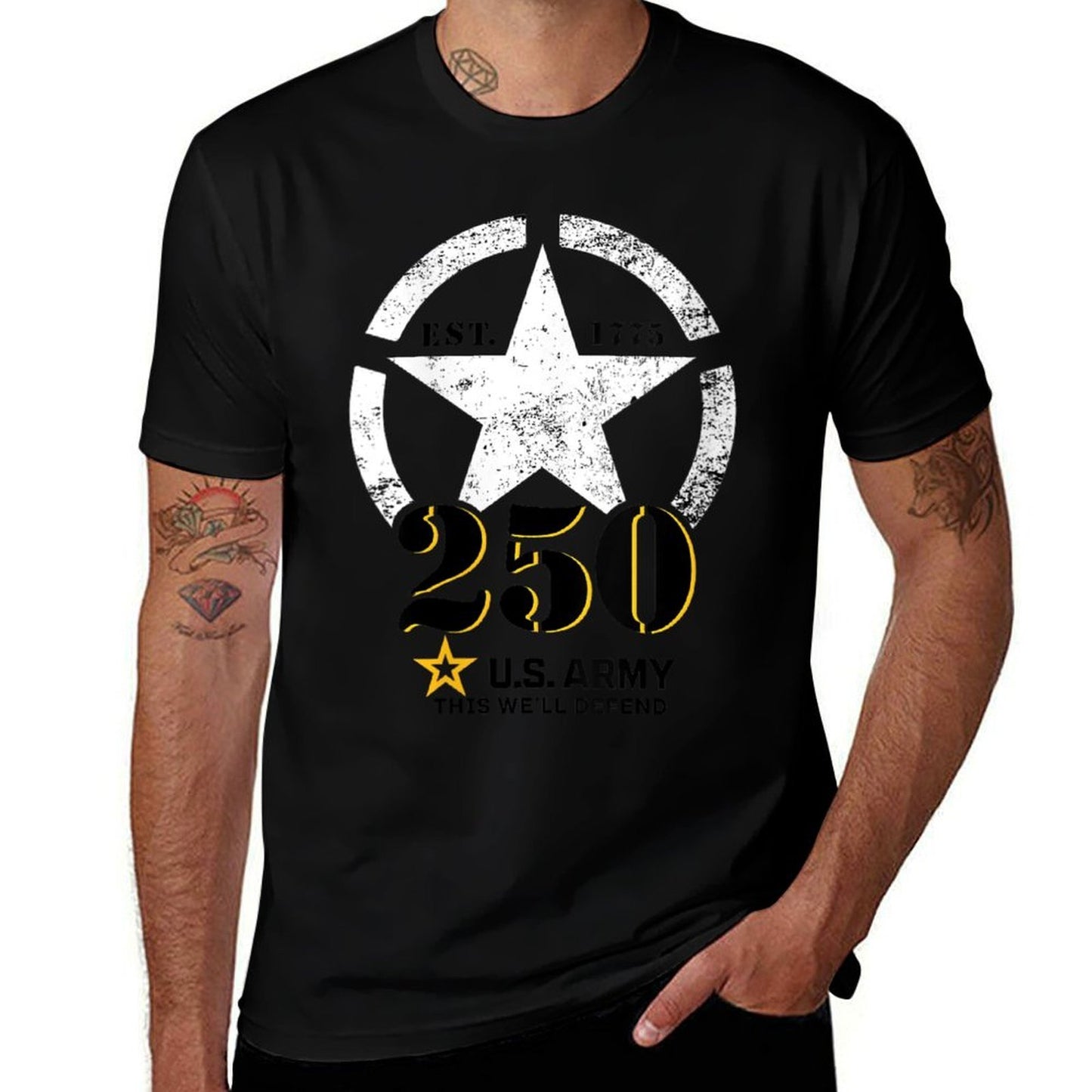 Womens Official U.S. Army 250th Year Birthday This We'll Defend Ribbed Collar T-Shirt