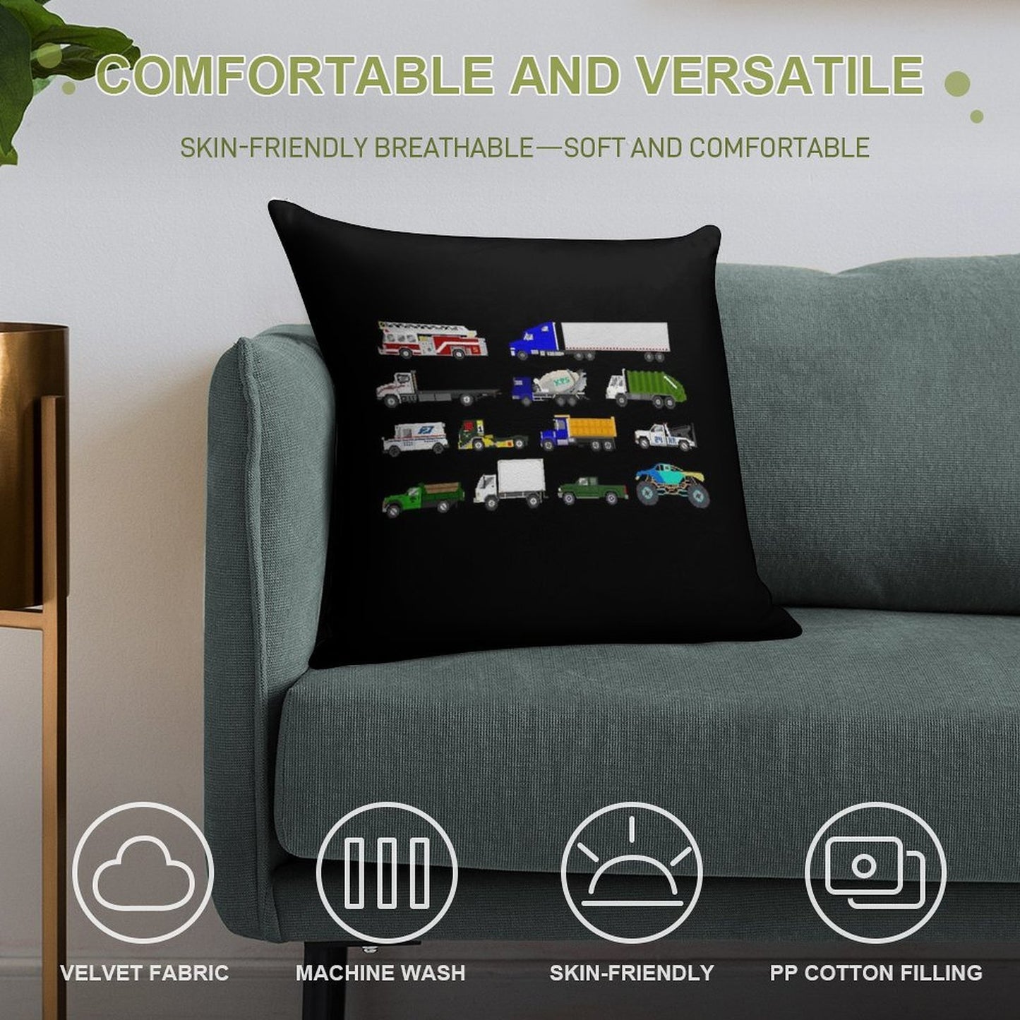 Trucks - The Kids' Picture Show Soft Warmth Comfort Throw Pillow