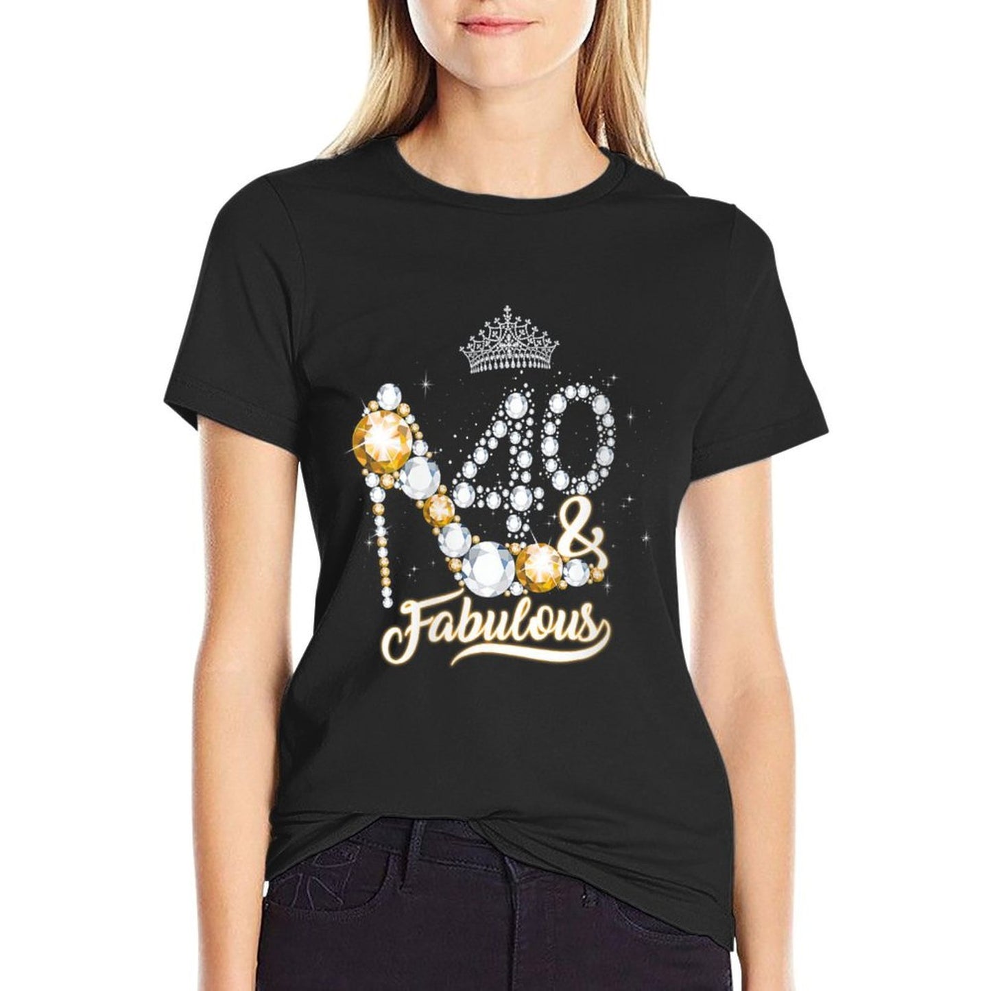 Womens 40 & Fabulous 40th Birthday Diamond Crown Gift Women Girls Lightweight T-Shirt