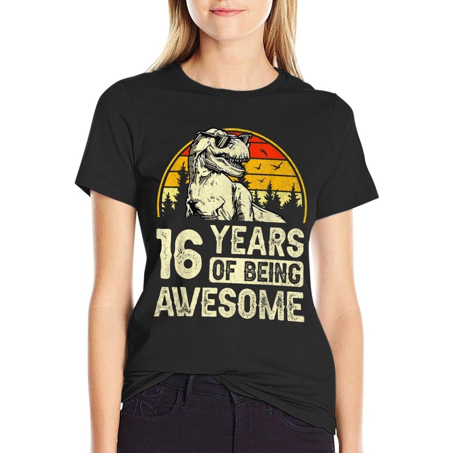 16th Birthday Boys 16yr 16 Year Old Dinosaur T-Rex Heathered Texture T-Shirt
