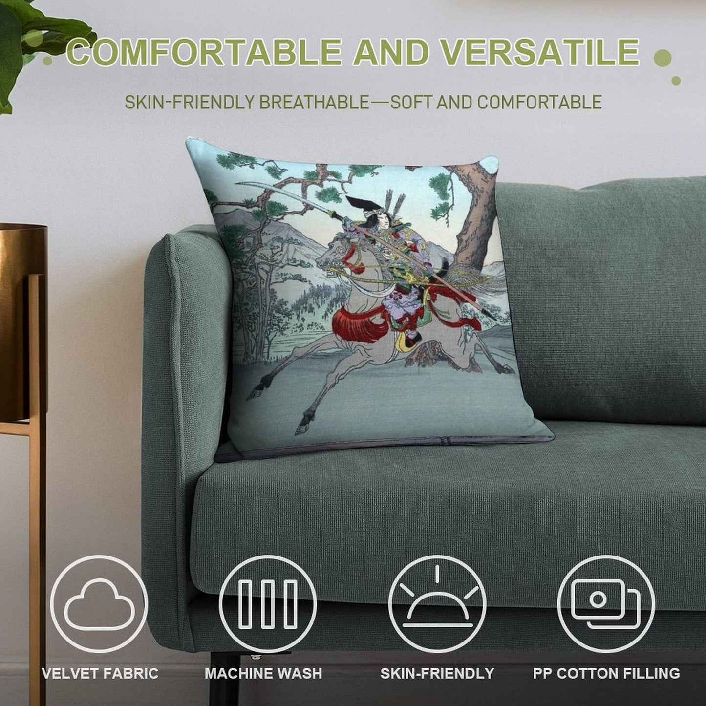 Tomoe Gozen, Female Samurai Warrior on Horseback, Japan Soft Multiple Sizes Throw Pillow