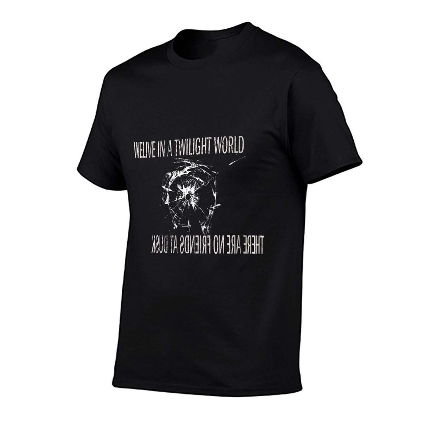 Womens WE LIVE IN A TWILIGHT WORLD, THERE ARE NO FRIENDS AT DUSK Ribbed Collar T-Shirt