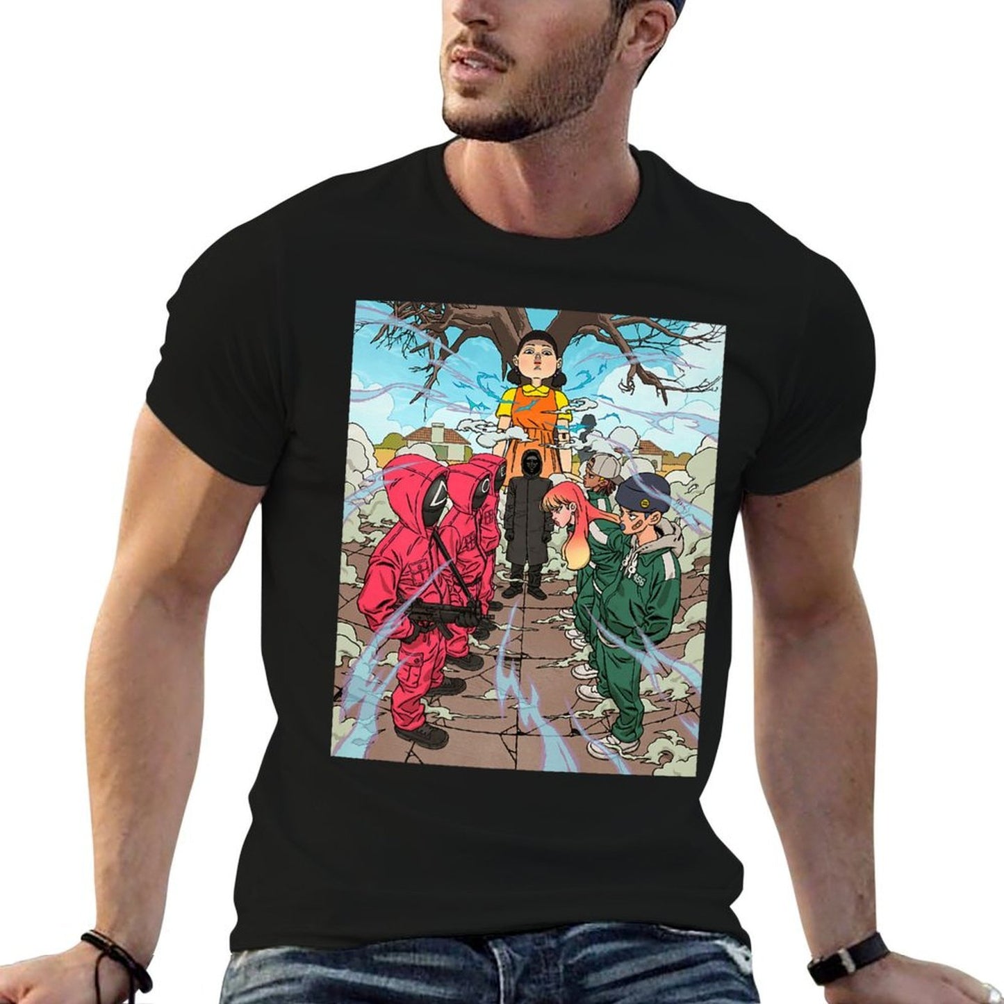 Squid Game Iconic Red Light Green Light Game Chest Poster Premium Cotton T-Shirt