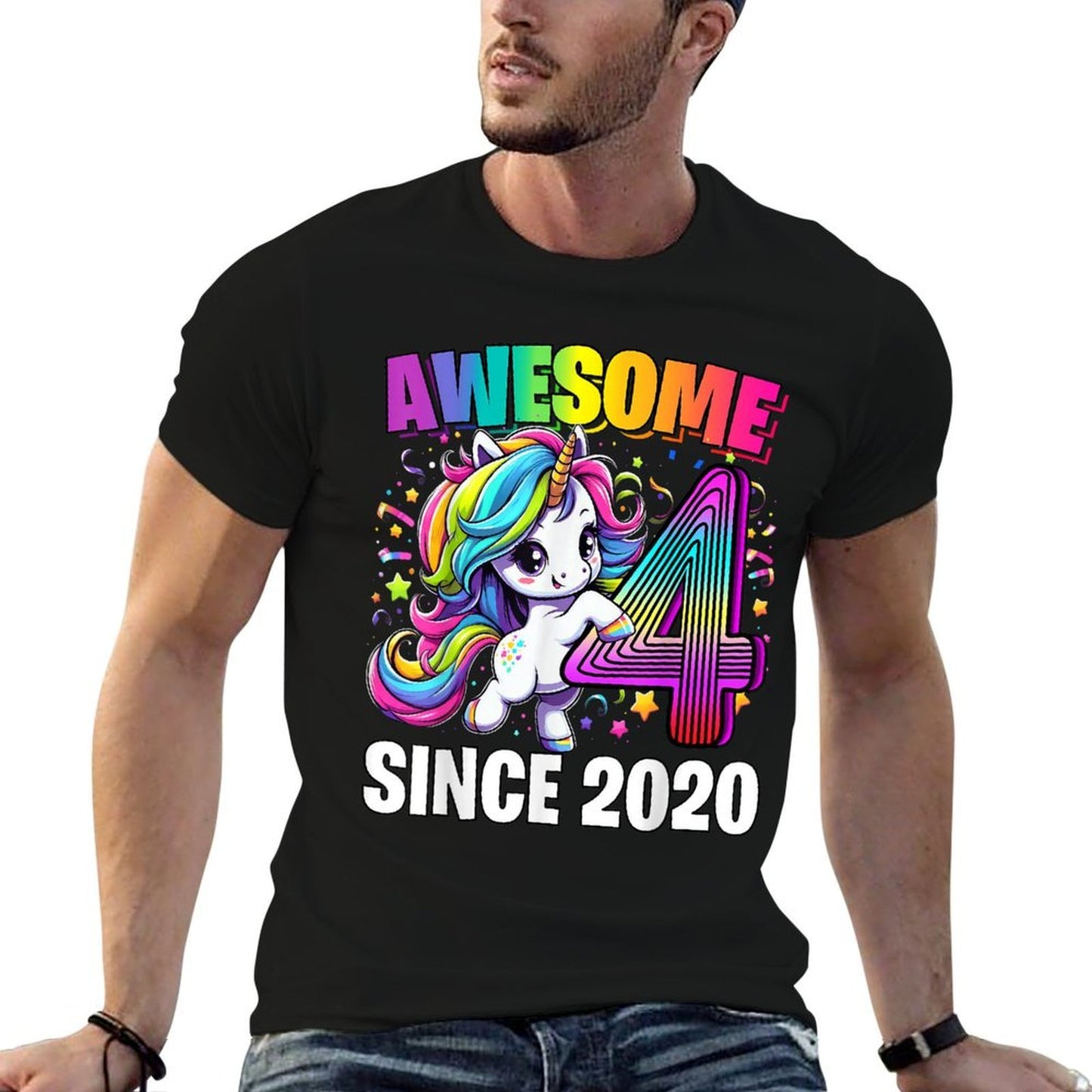 Unicorn 4th Birthday 4 Year Old Unicorn Party Girls Outfit Easy-care T-Shirt