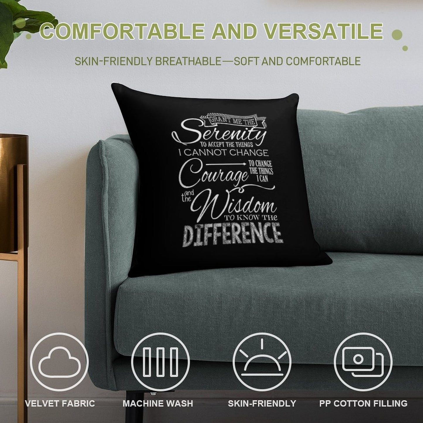Serenity Prayer - Chalkboard Soft Luxury Feel Throw Pillow