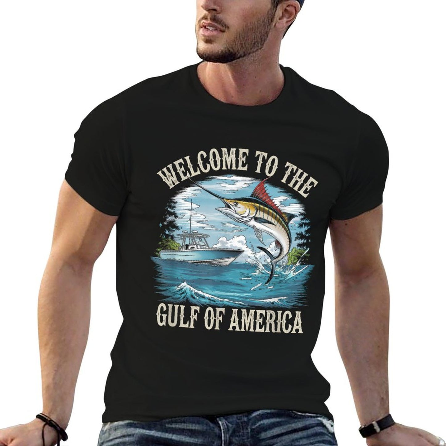 Gulf Of USA America Gift Men Women Flag Beach Slim-fit Cut T-Shirt