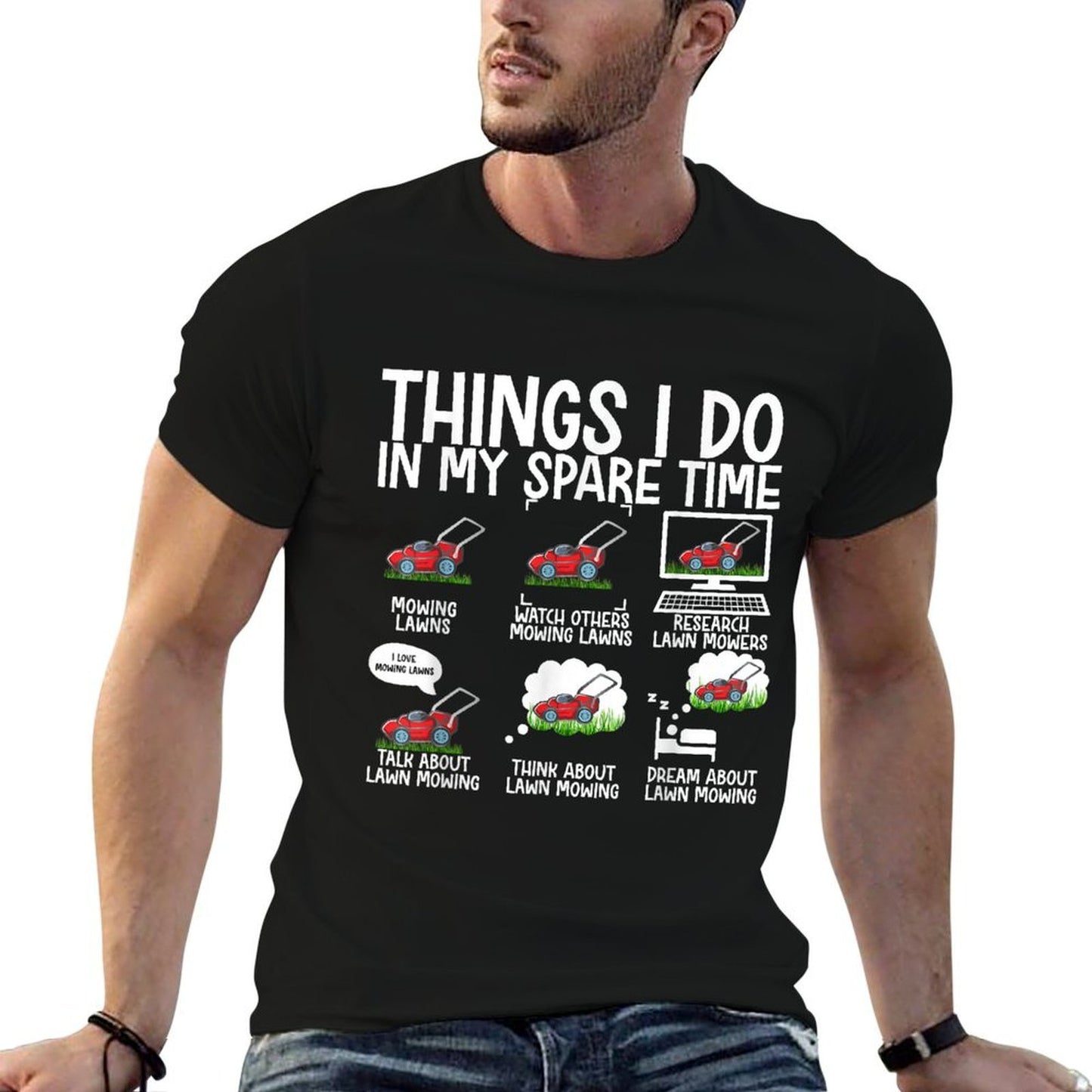 Funny Lawn Mower Clothes Gifts For Landscapers Gardener Men Ribbed Collar T-Shirt