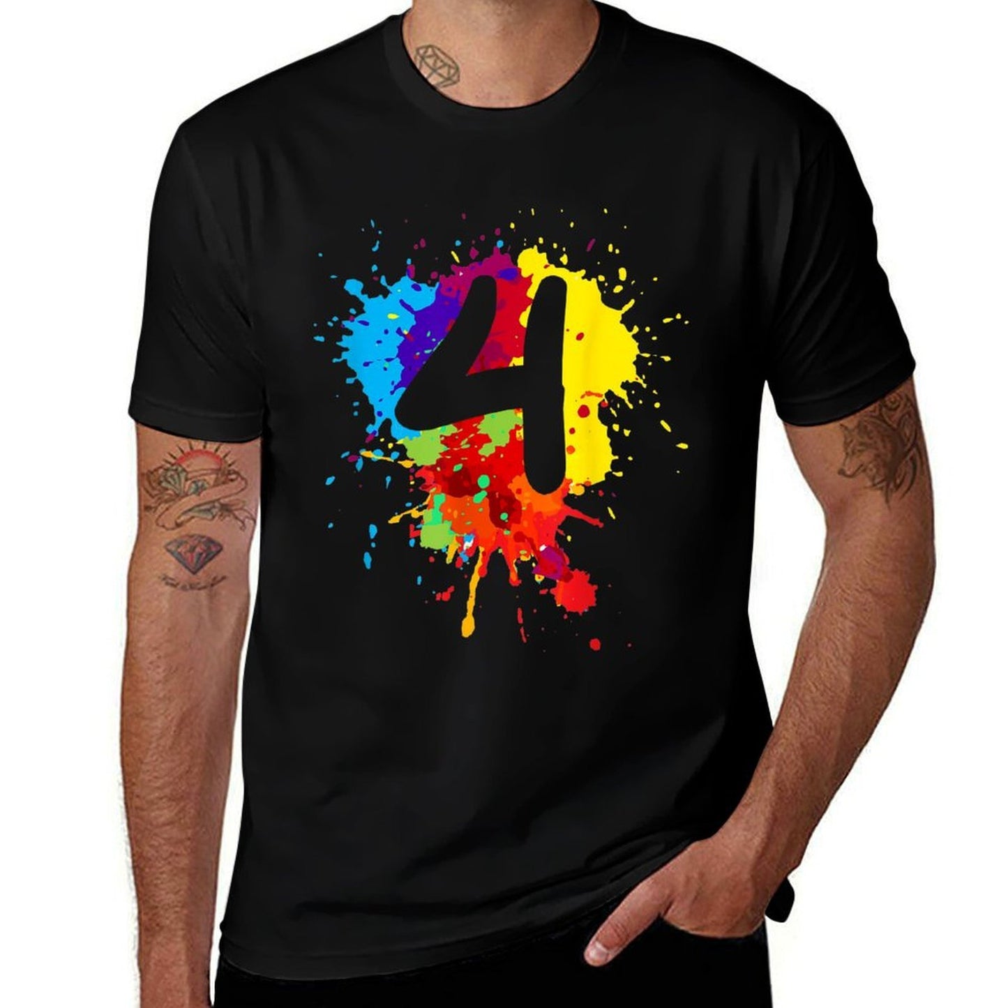 4 Years Old Girl Boy Birthday Gift Colourful Paint Splashes Versatile T-Shirt