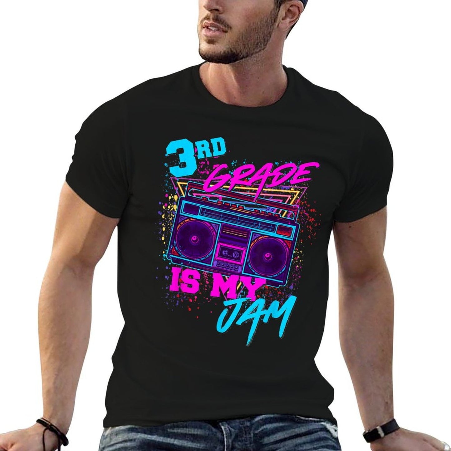 3rd Grade Is My Jam Third 80s 1980s Teacher Student Retro Rolled Sleeves T-Shirt