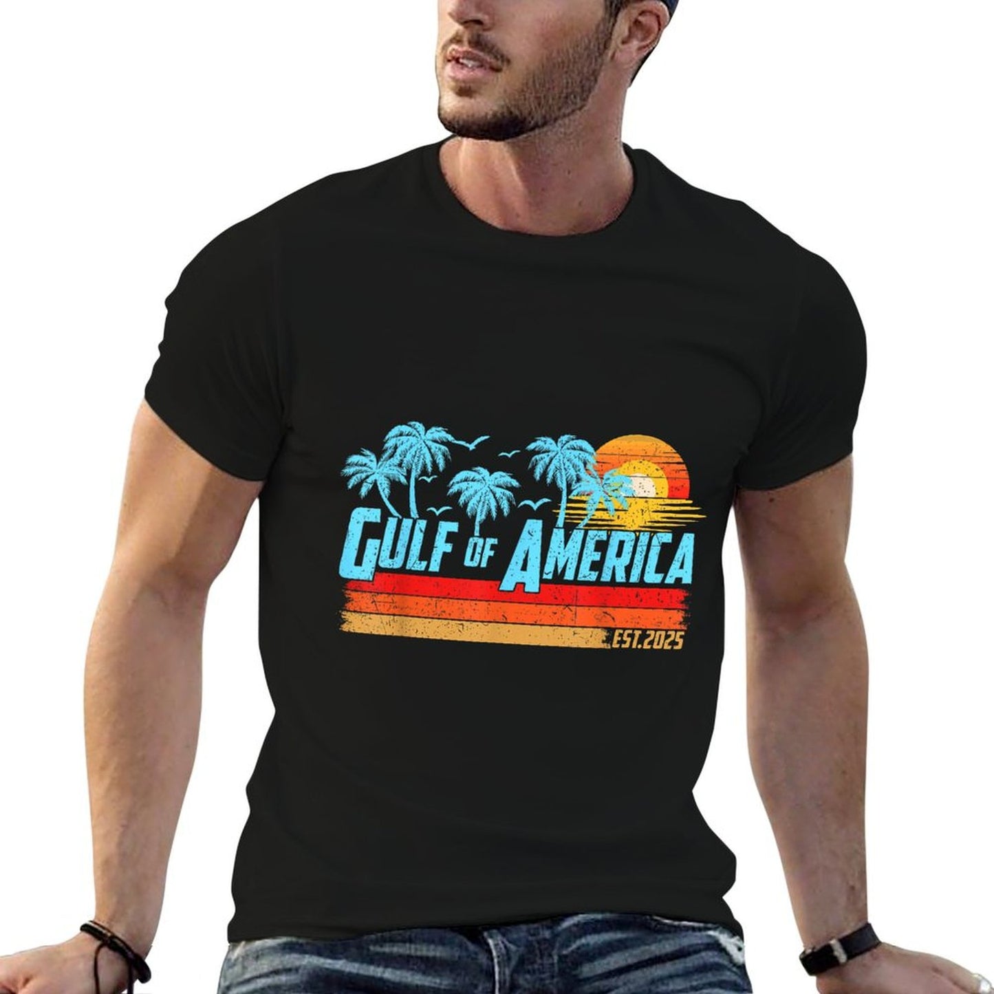 Retro Gulf Of USA America 2025 American Flag Gulf Mexico Trendy Pattern T-Shirt