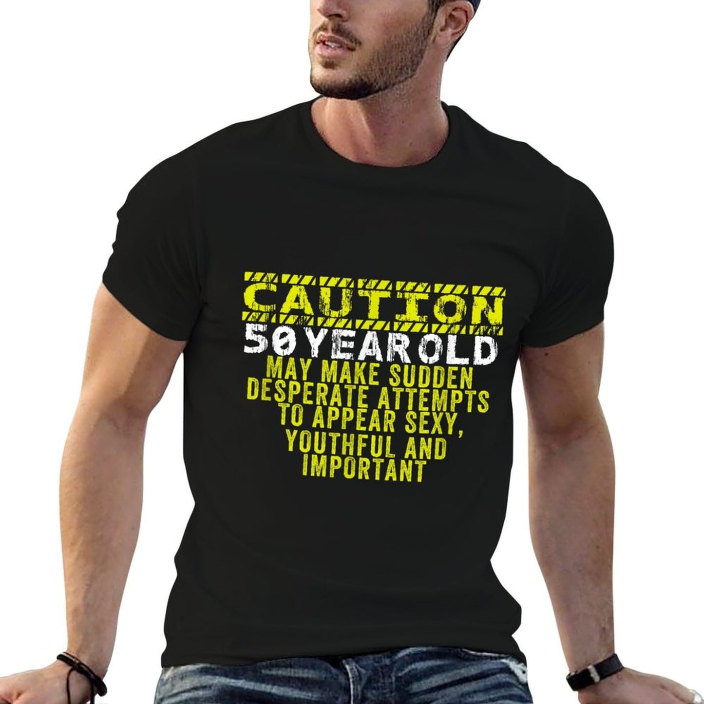 Caution 50 Year Old Birthday Funny Gag 50th Bday Joke Saying Relaxed-fit T-Shirt