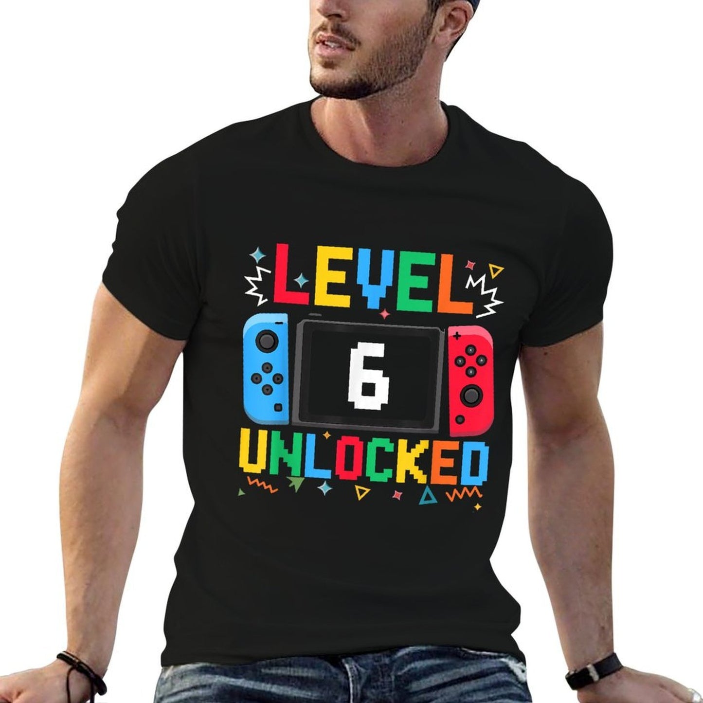 Level 6 Unlocked Birthday Video Gamer 6th Birthday Kids Boys Heathered Texture T-Shirt